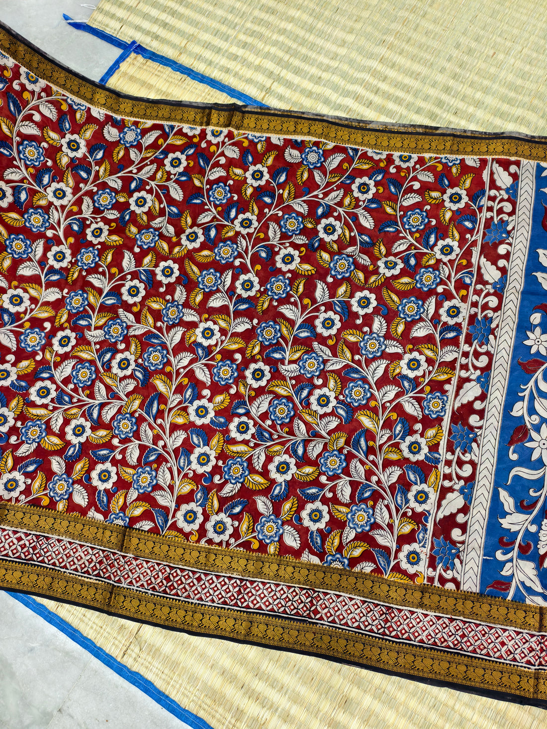 Kalamkari block printed Mangalagiri silksaree