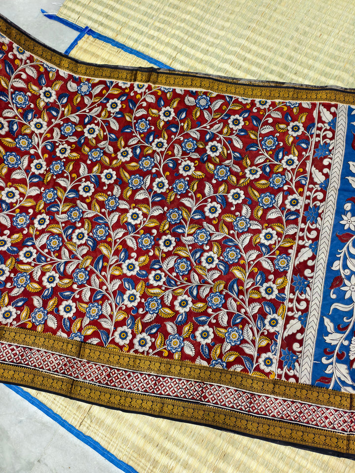 Kalamkari block printed Mangalagiri silksaree