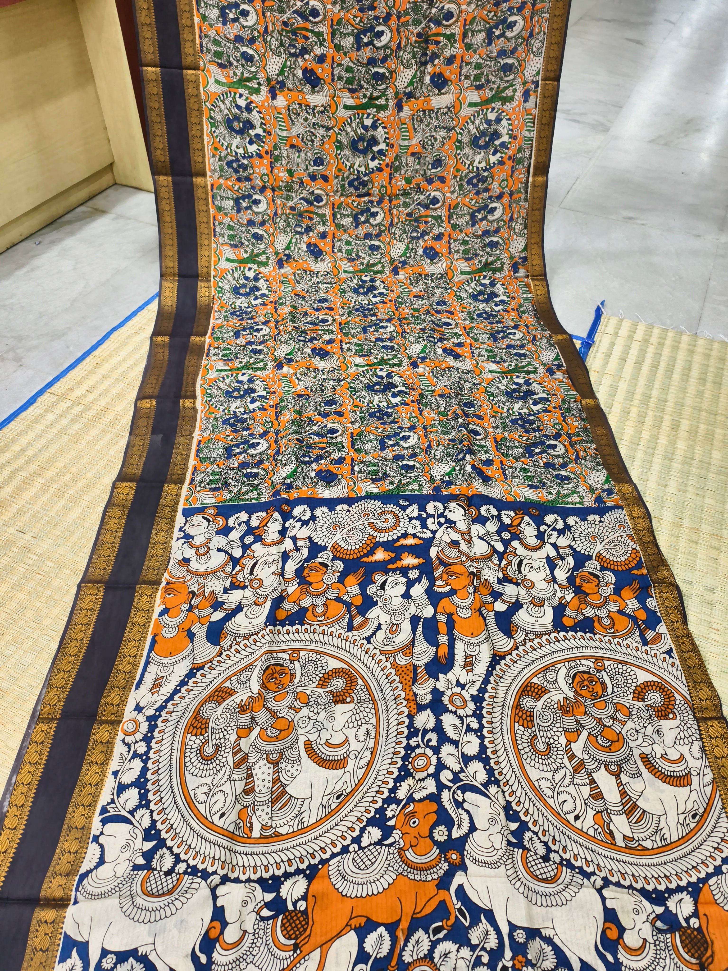 Kalamkari block printed Mangalagiri silksaree