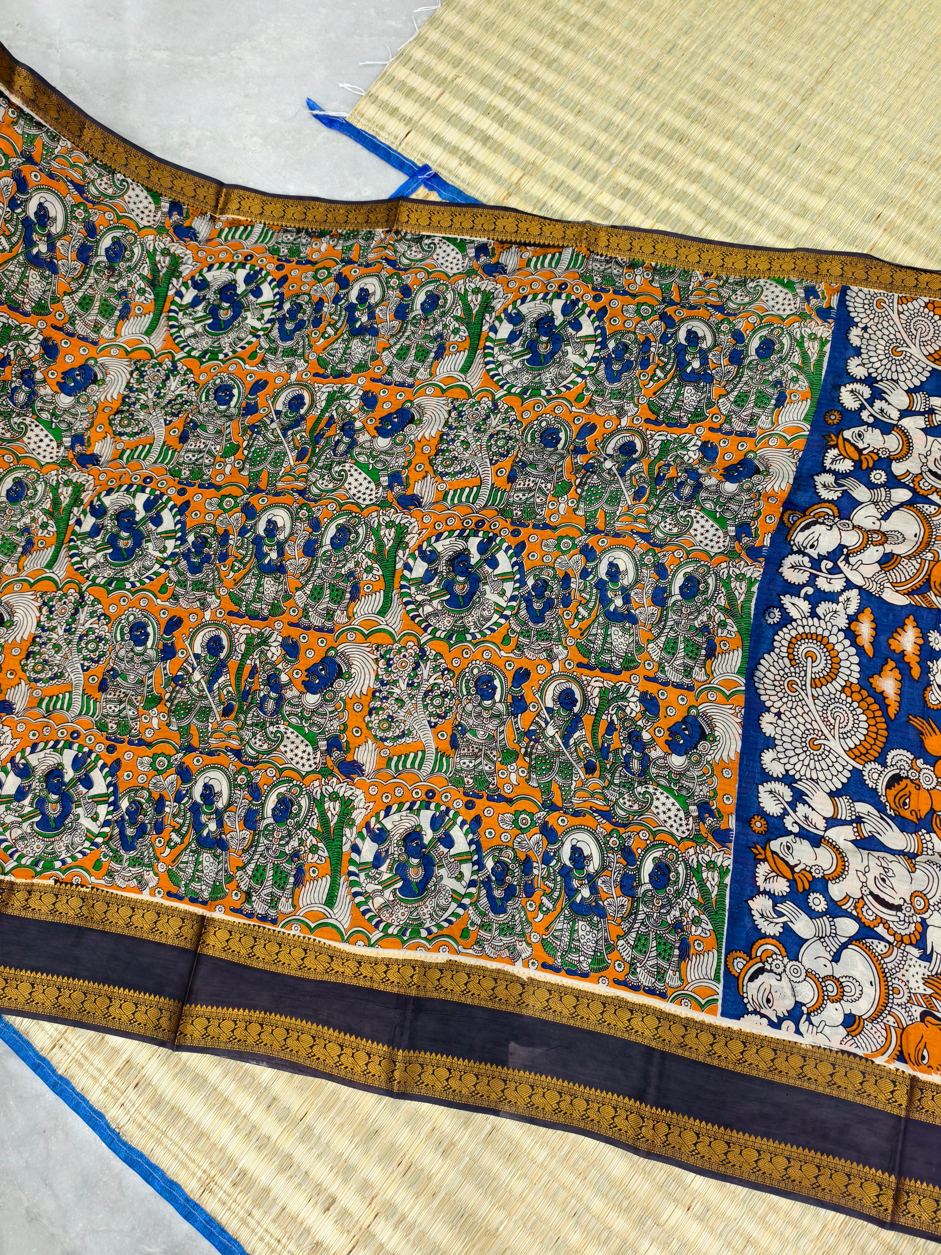 Kalamkari block printed Mangalagiri silksaree