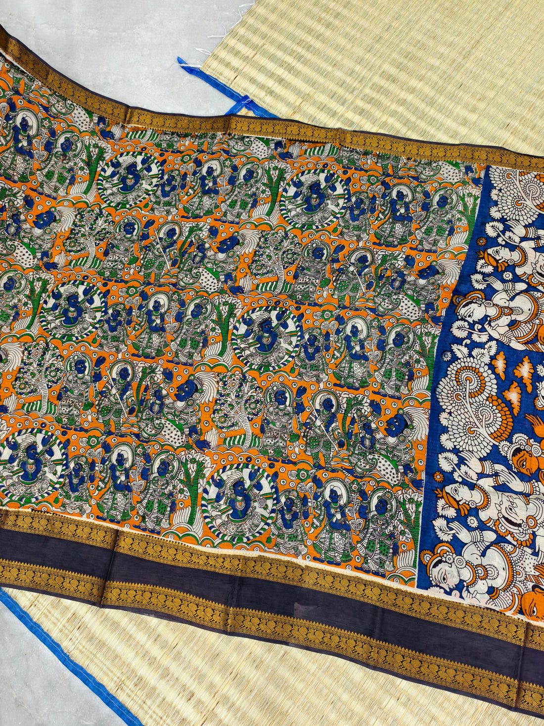 Kalamkari block printed Mangalagiri silksaree