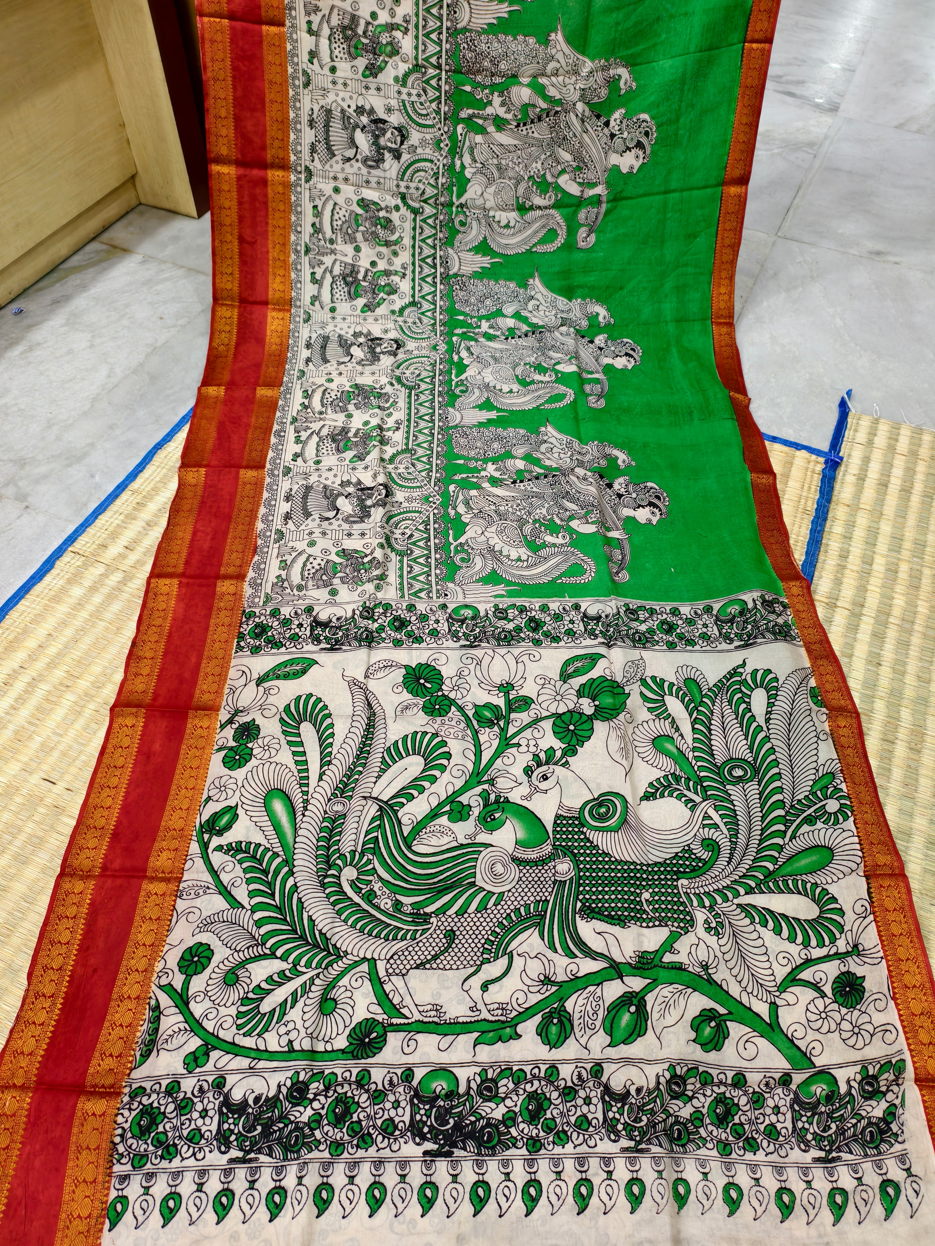 Kalamkari block printed Mangalagiri silksaree
