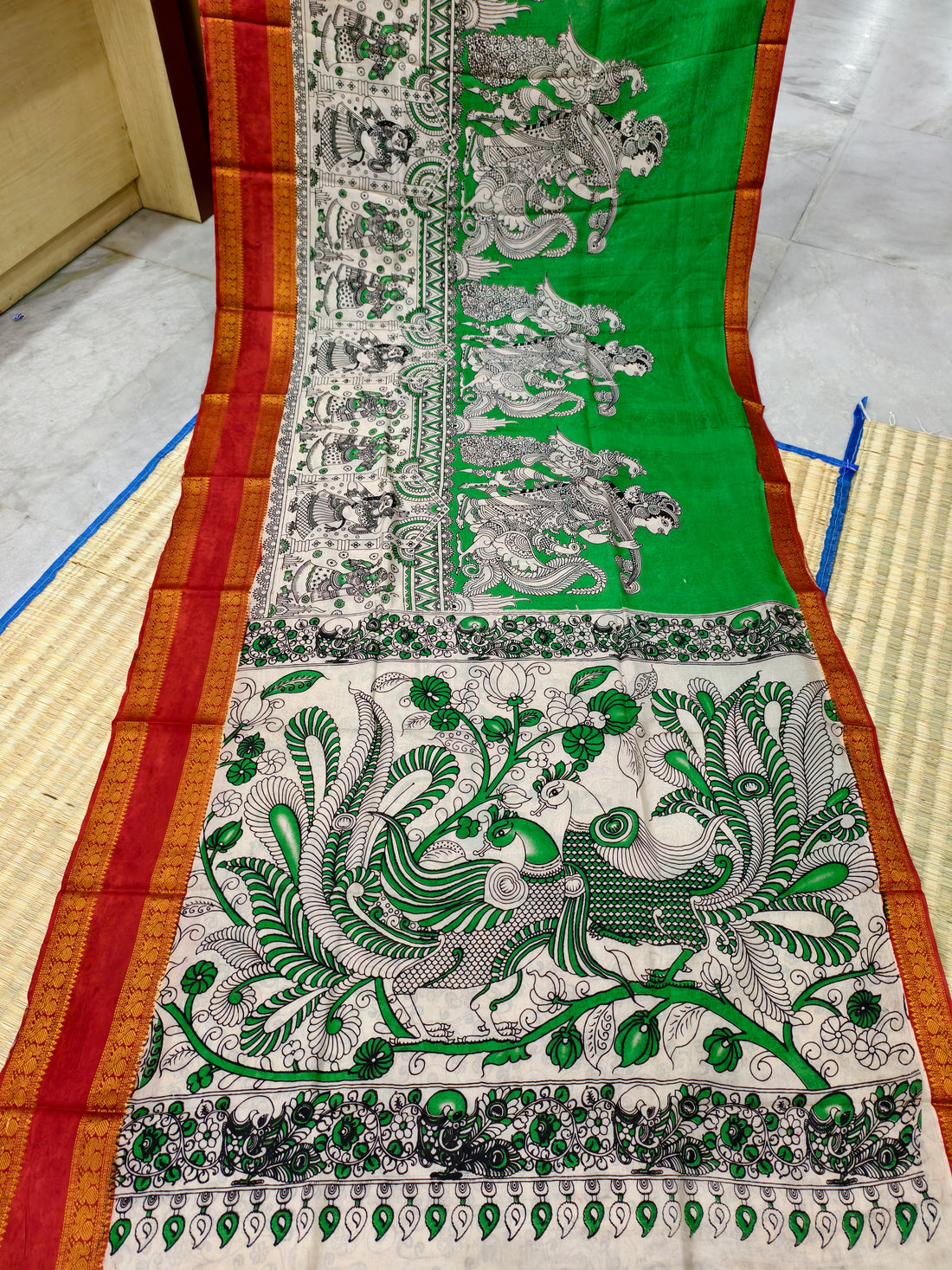 Kalamkari block printed Mangalagiri silksaree