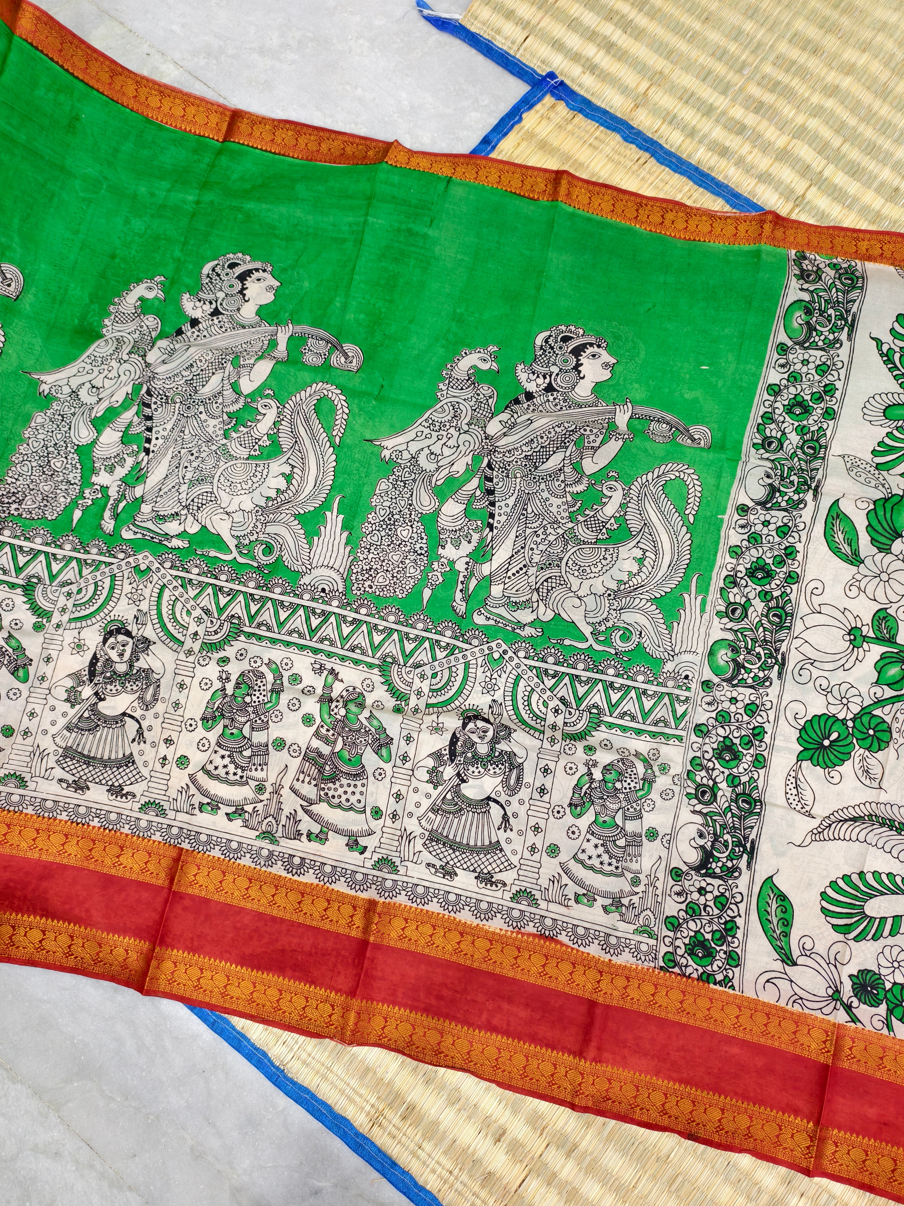Kalamkari block printed Mangalagiri silksaree