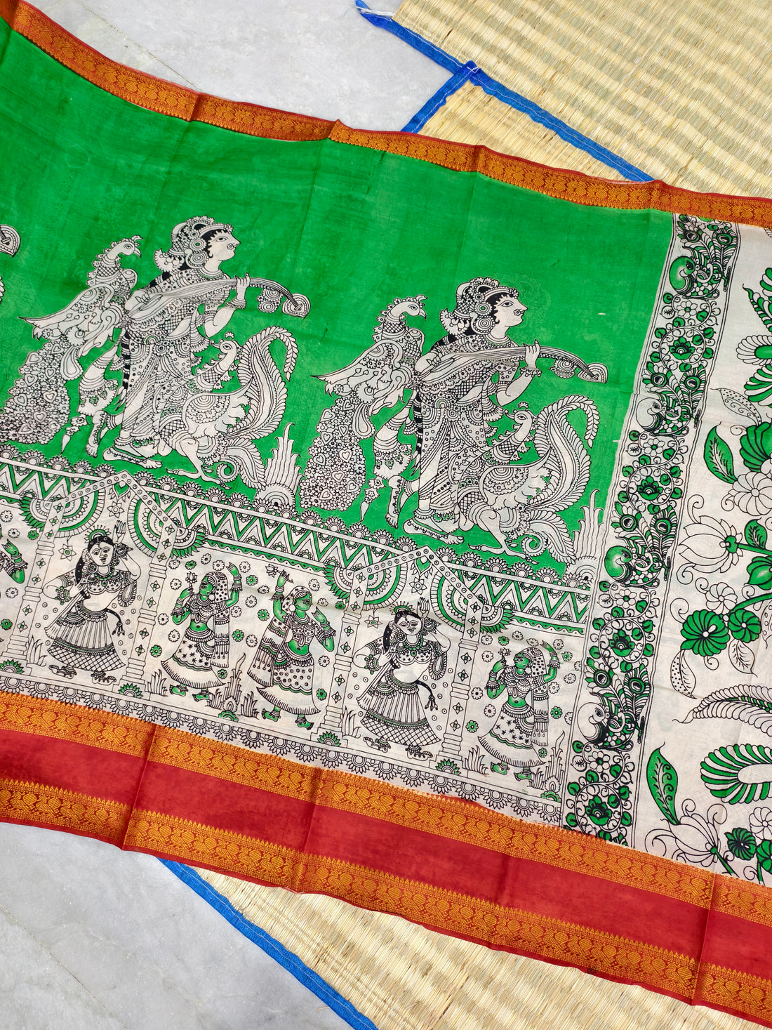 Kalamkari block printed Mangalagiri silksaree