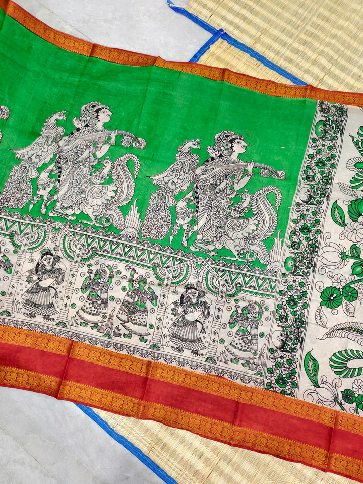 Kalamkari block printed Mangalagiri silksaree