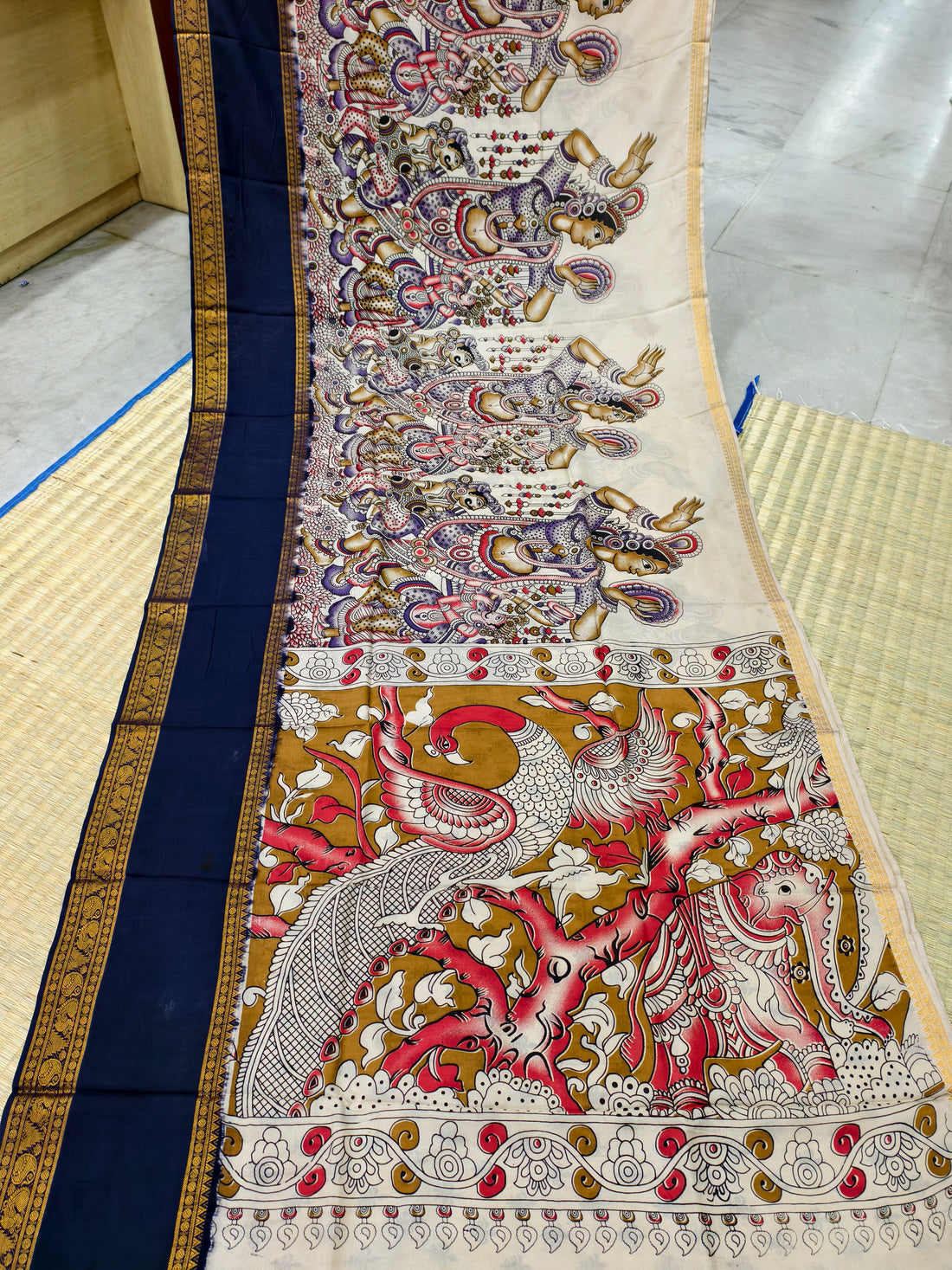 Kalamkari block printed Mangalagiri silksaree