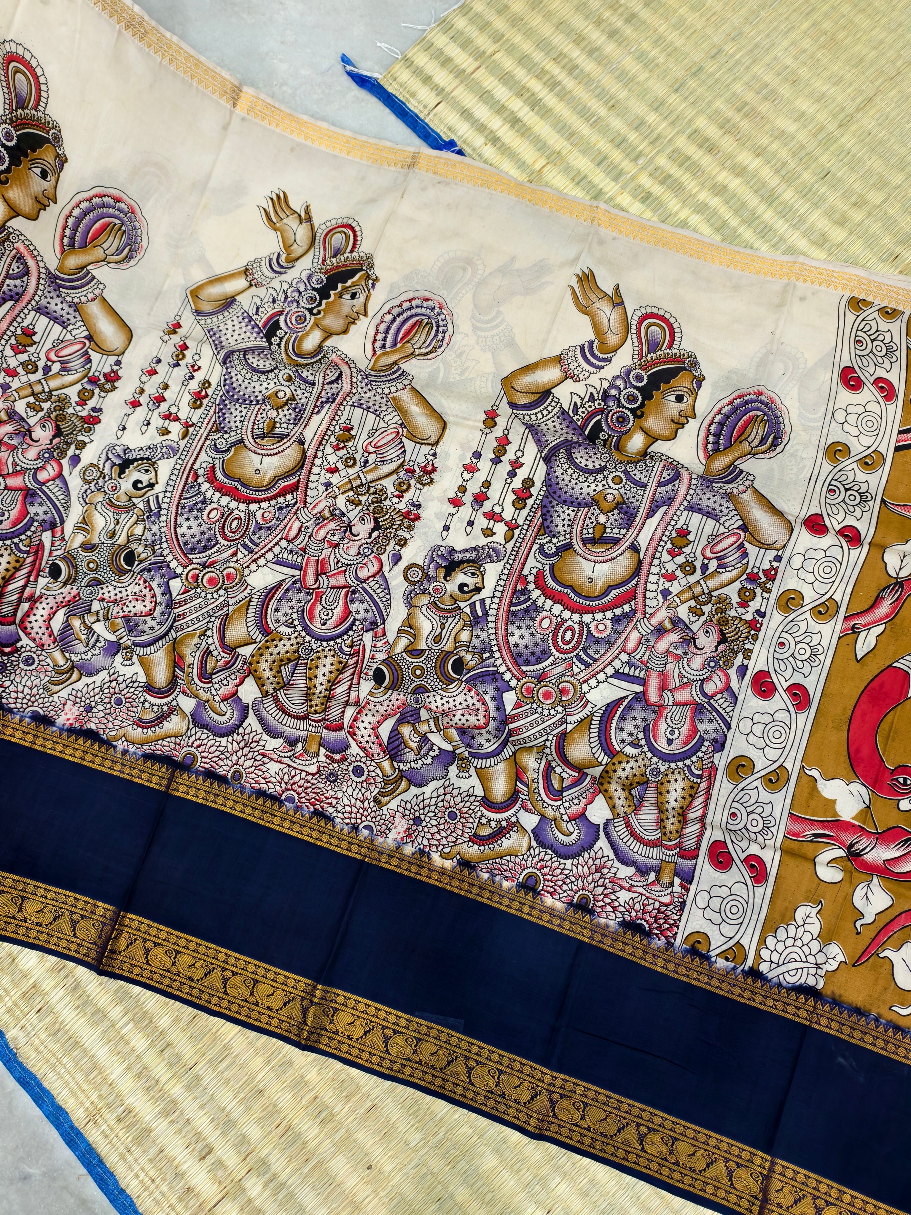 Kalamkari block printed Mangalagiri silksaree