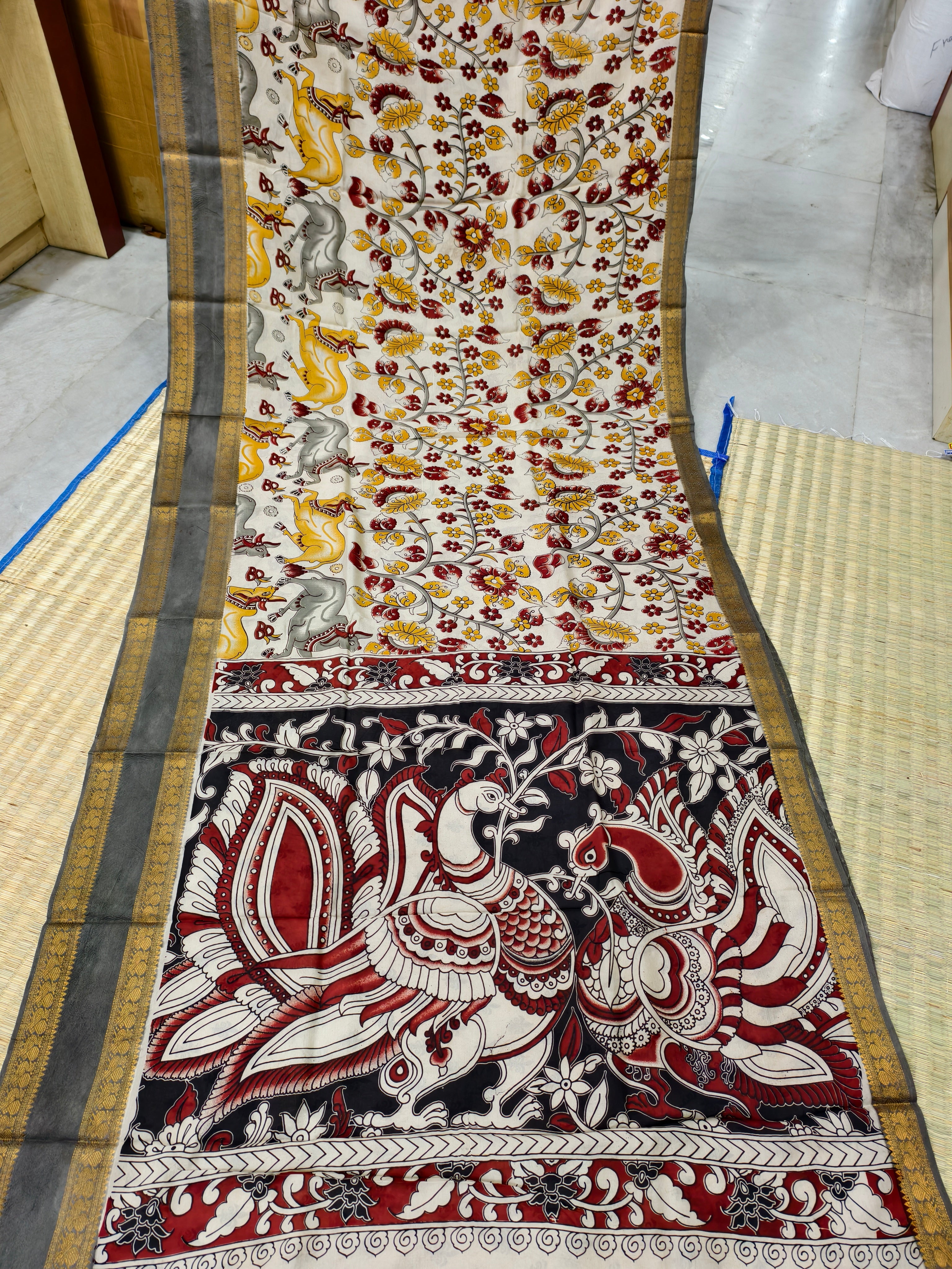 Kalamkari block printed Mangalagiri silksaree