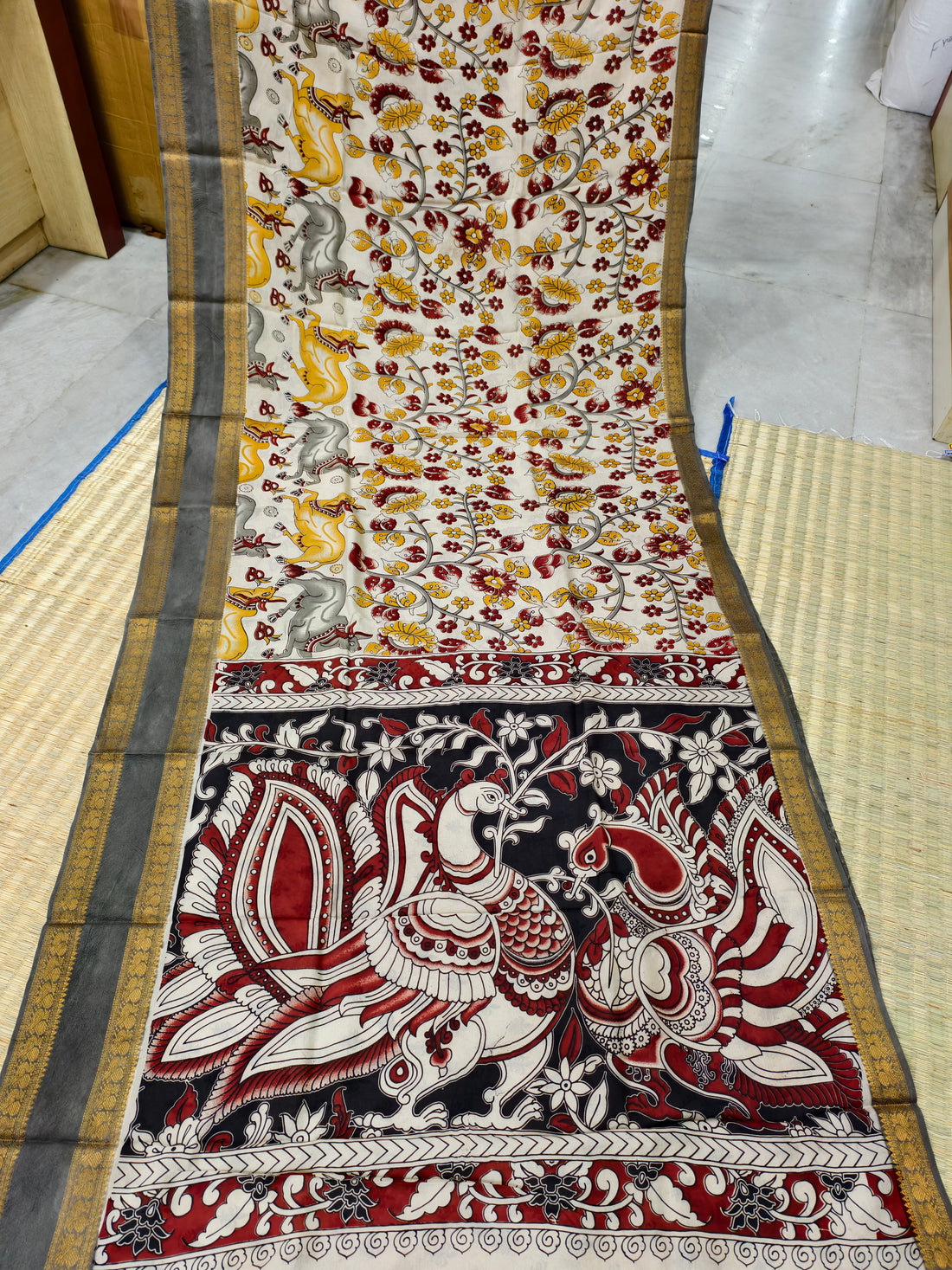 Kalamkari block printed Mangalagiri silksaree