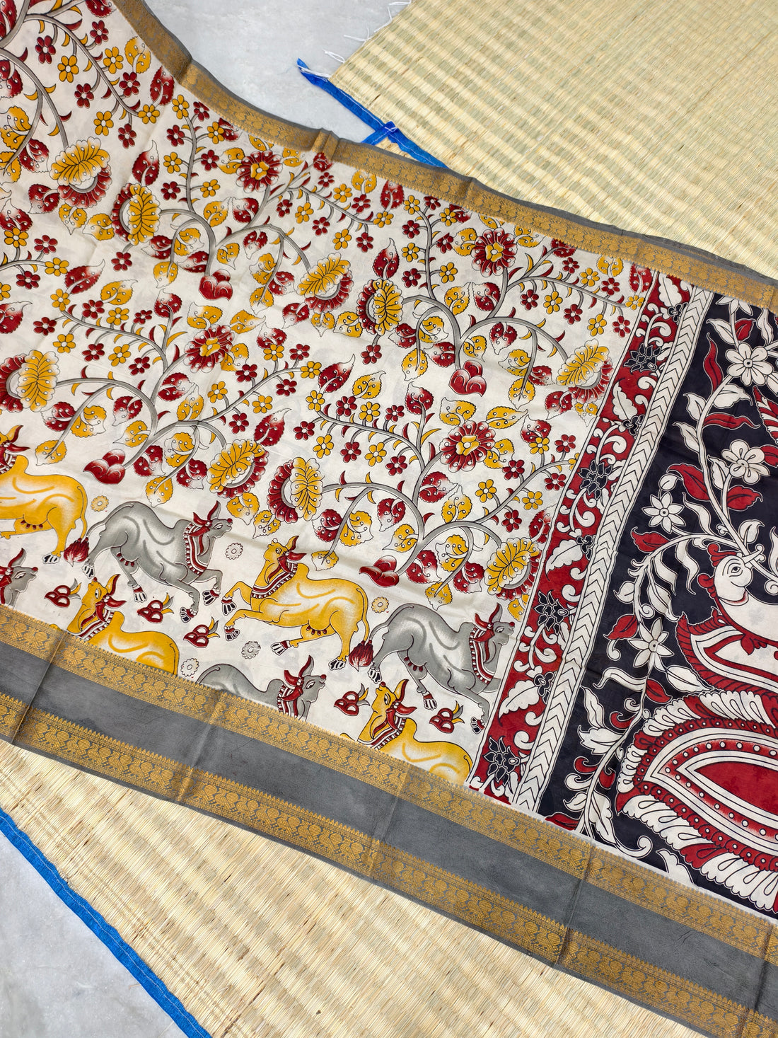 Kalamkari block printed Mangalagiri silksaree