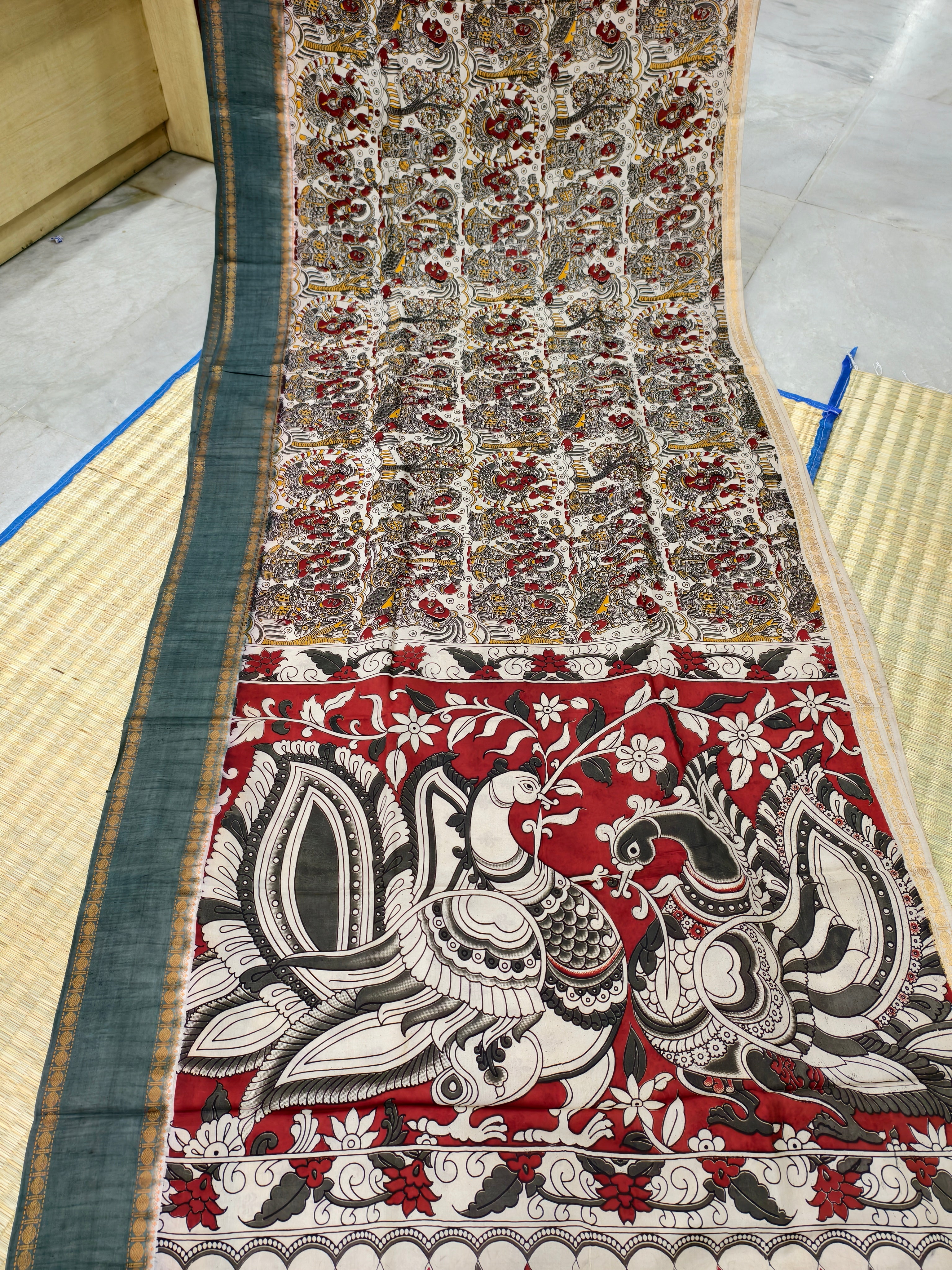 Kalamkari block printed Mangalagiri silksaree