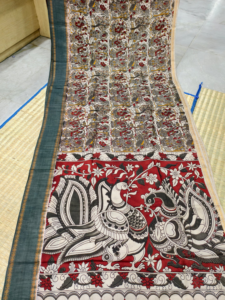 Kalamkari block printed Mangalagiri silksaree
