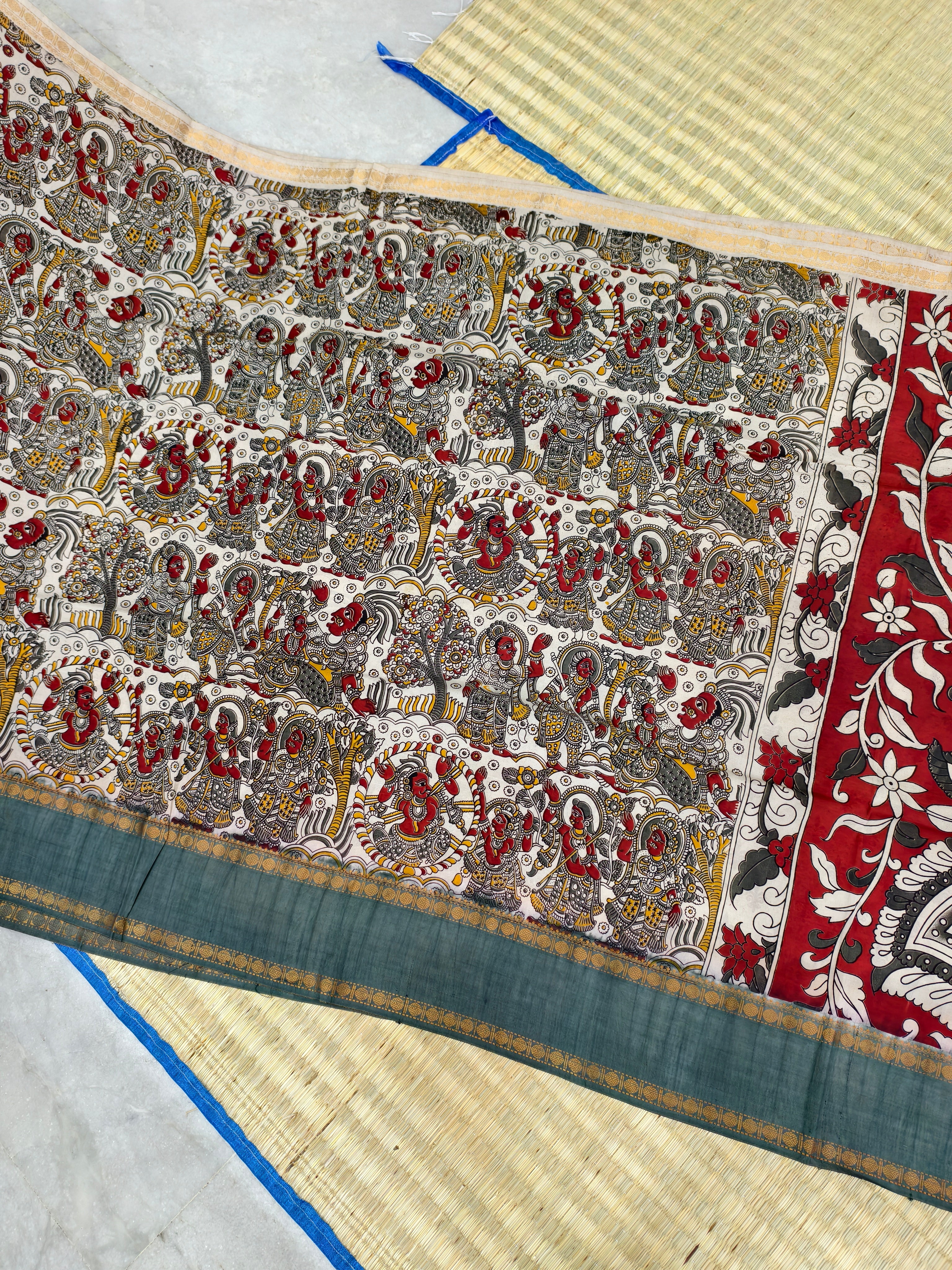 Kalamkari block printed Mangalagiri silksaree
