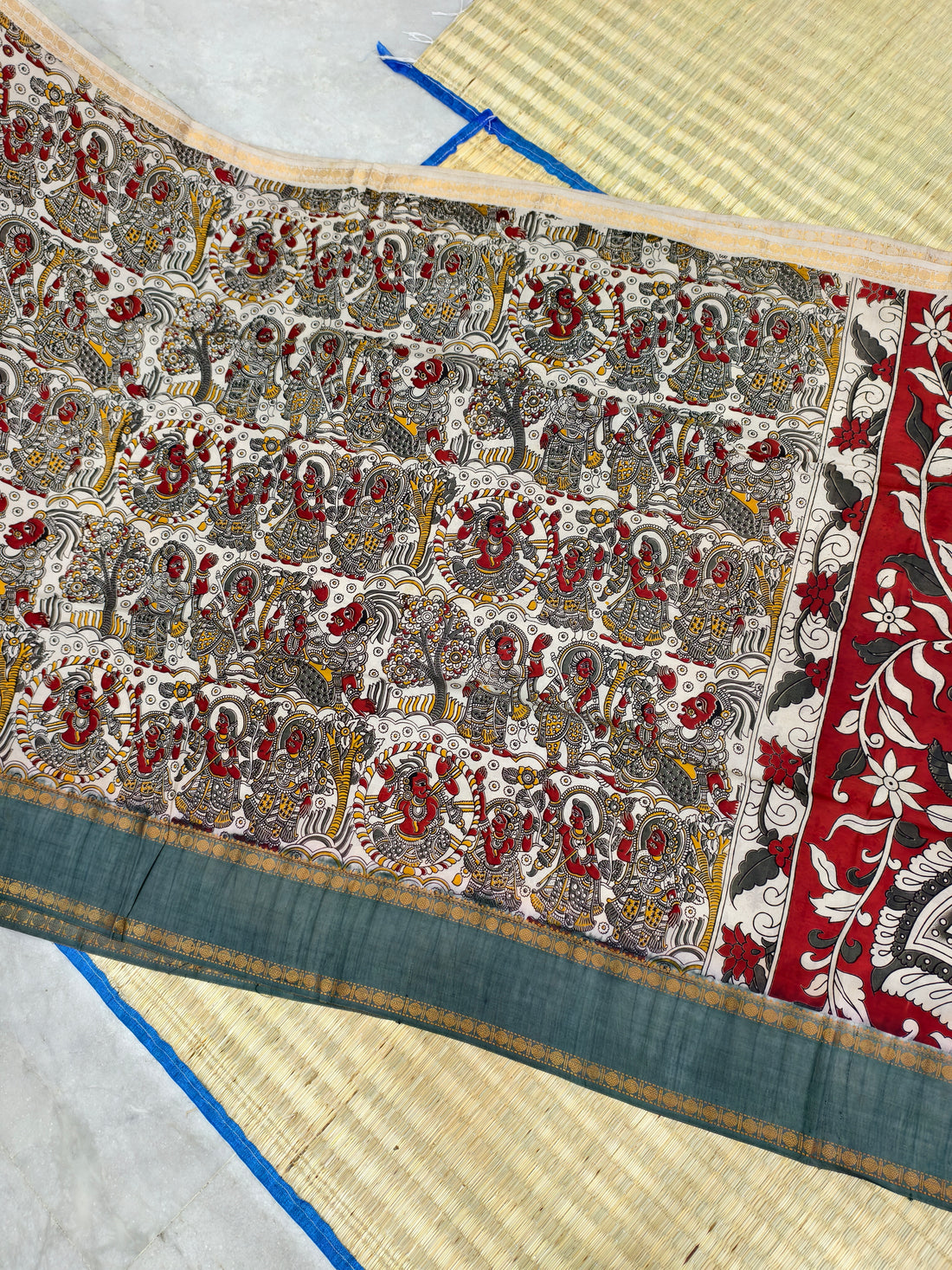 Kalamkari block printed Mangalagiri silksaree