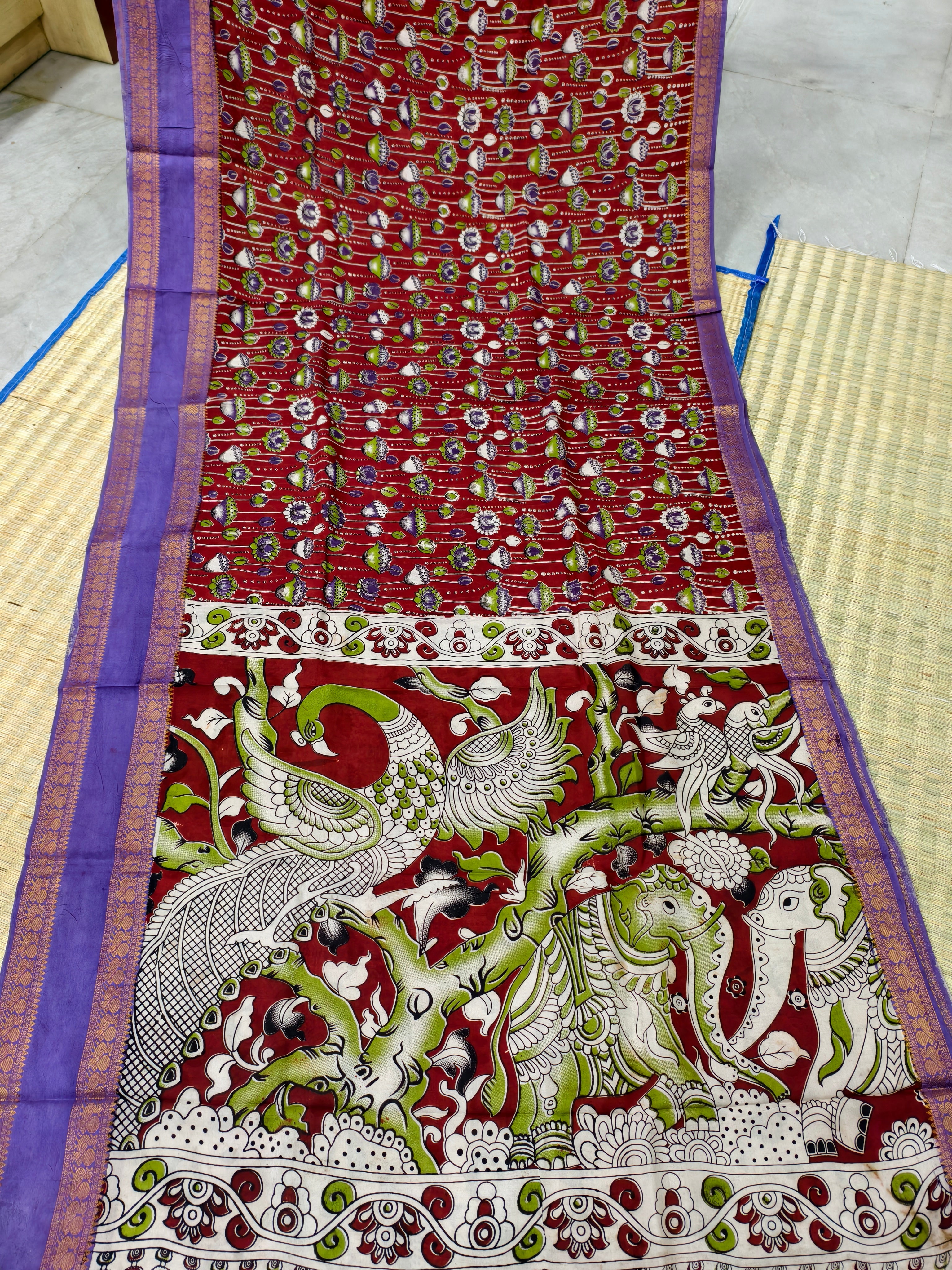 Kalamkari block printed Mangalagiri silksaree