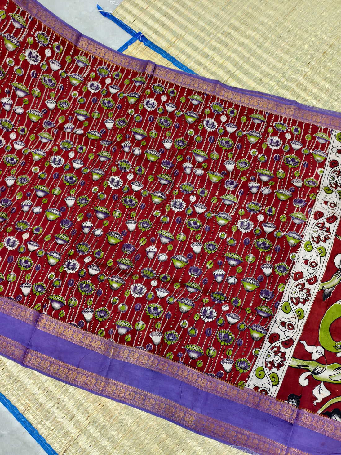 Kalamkari block printed Mangalagiri silksaree
