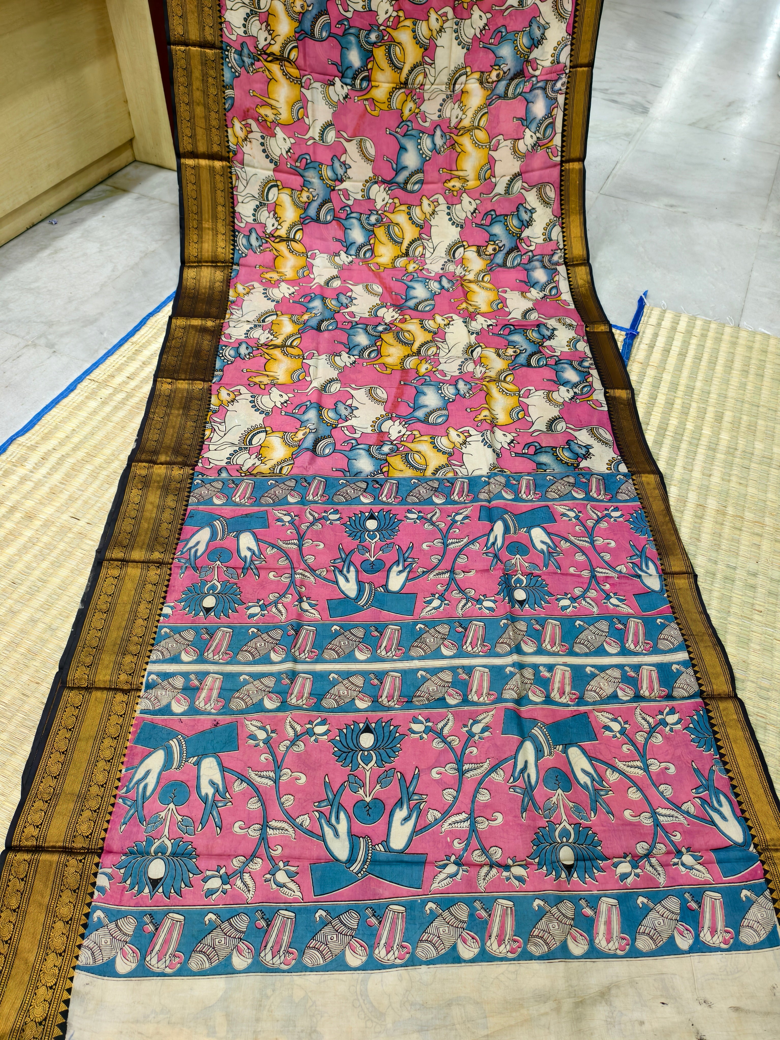 Kalamkari block printed Mangalagiri silksaree