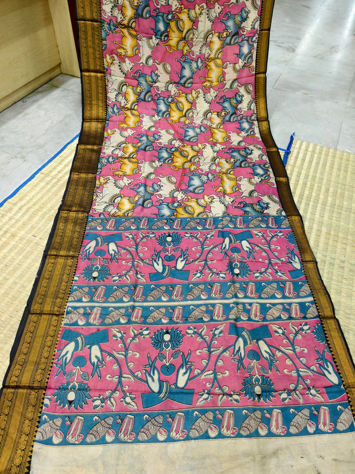 Kalamkari block printed Mangalagiri silksaree