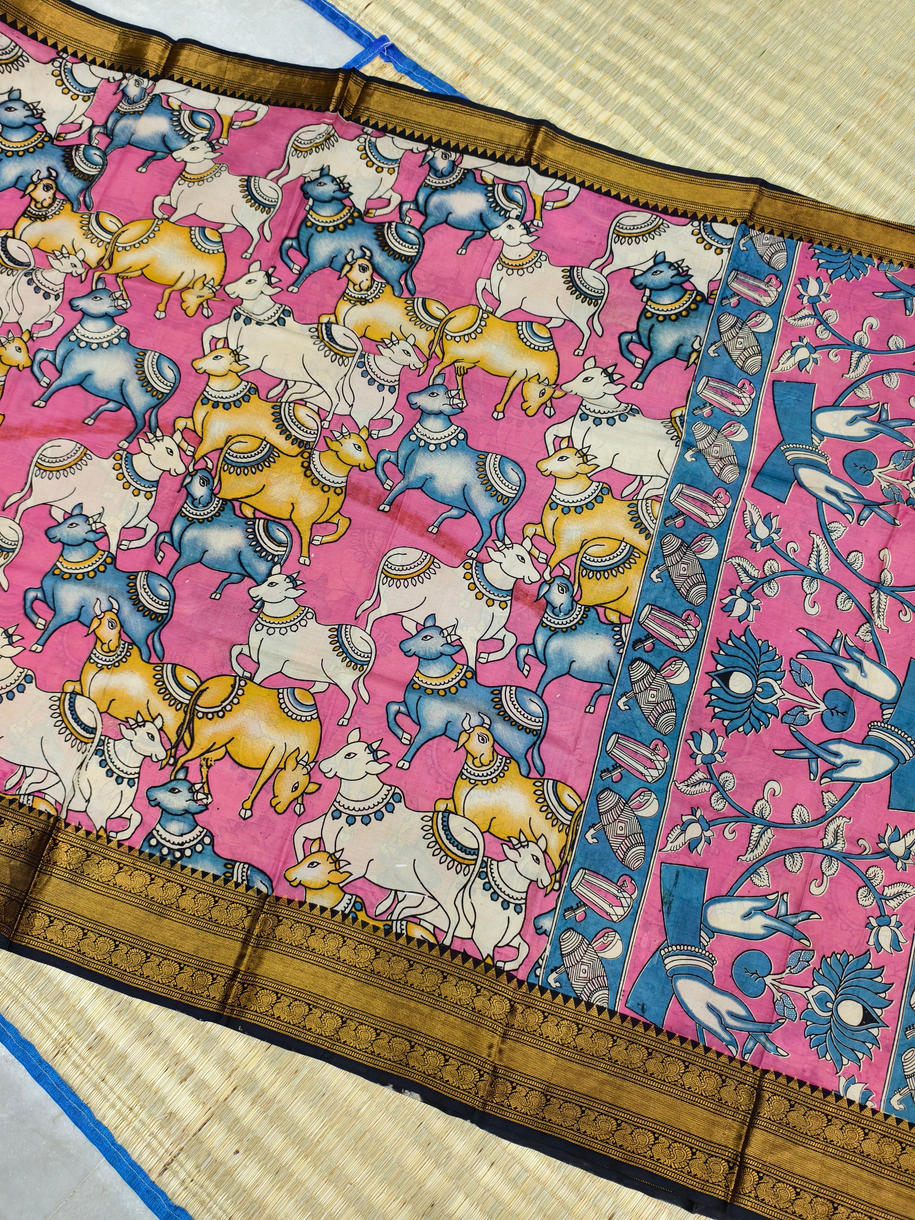 Kalamkari block printed Mangalagiri silksaree