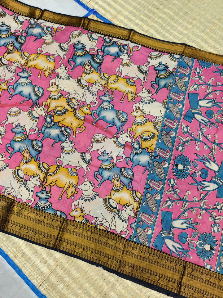 Kalamkari block printed Mangalagiri silksaree