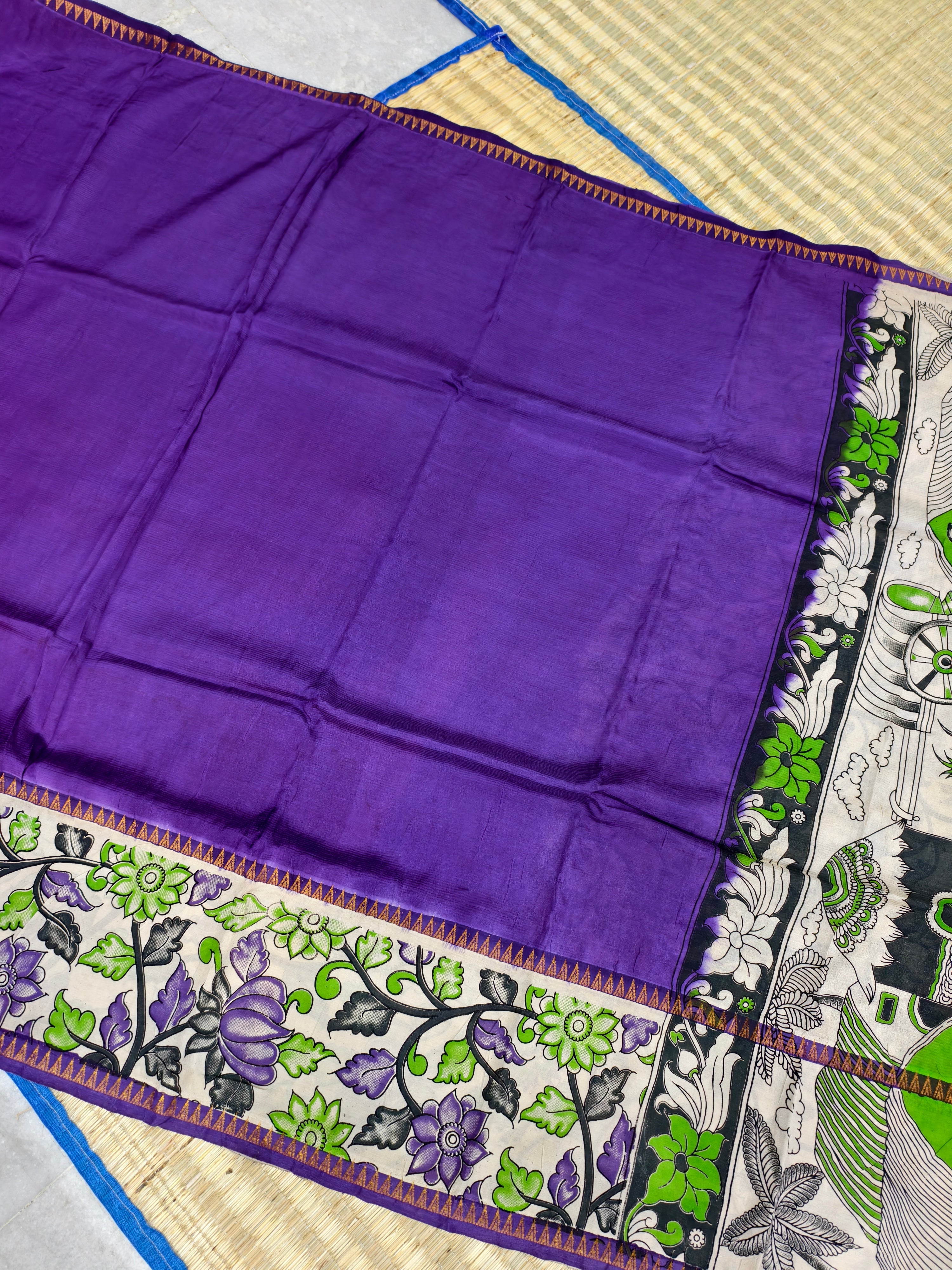 Plain Mangalagiri silk with kalamkari gap border