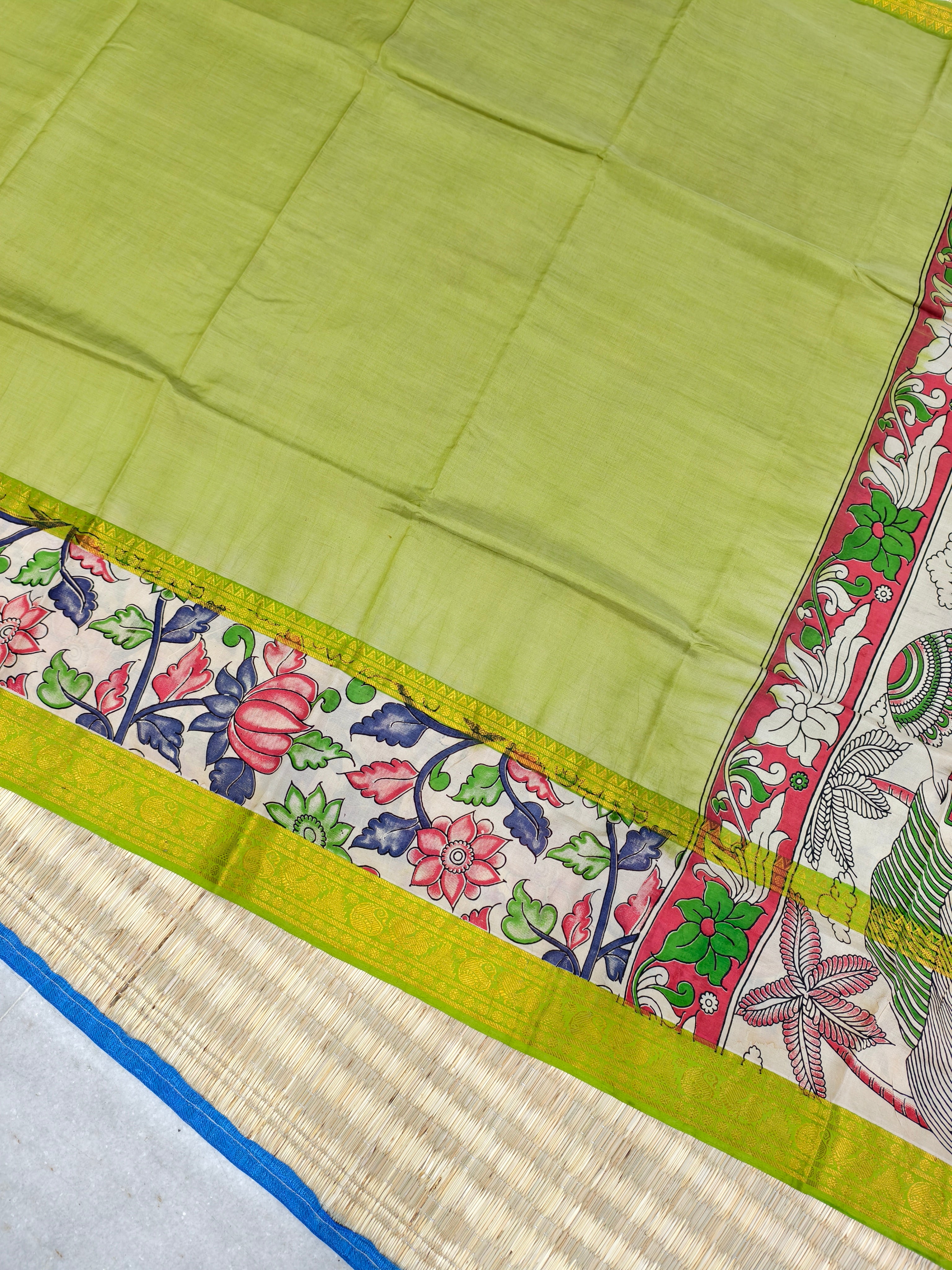 Plain Mangalagiri silk with kalamkari gap border