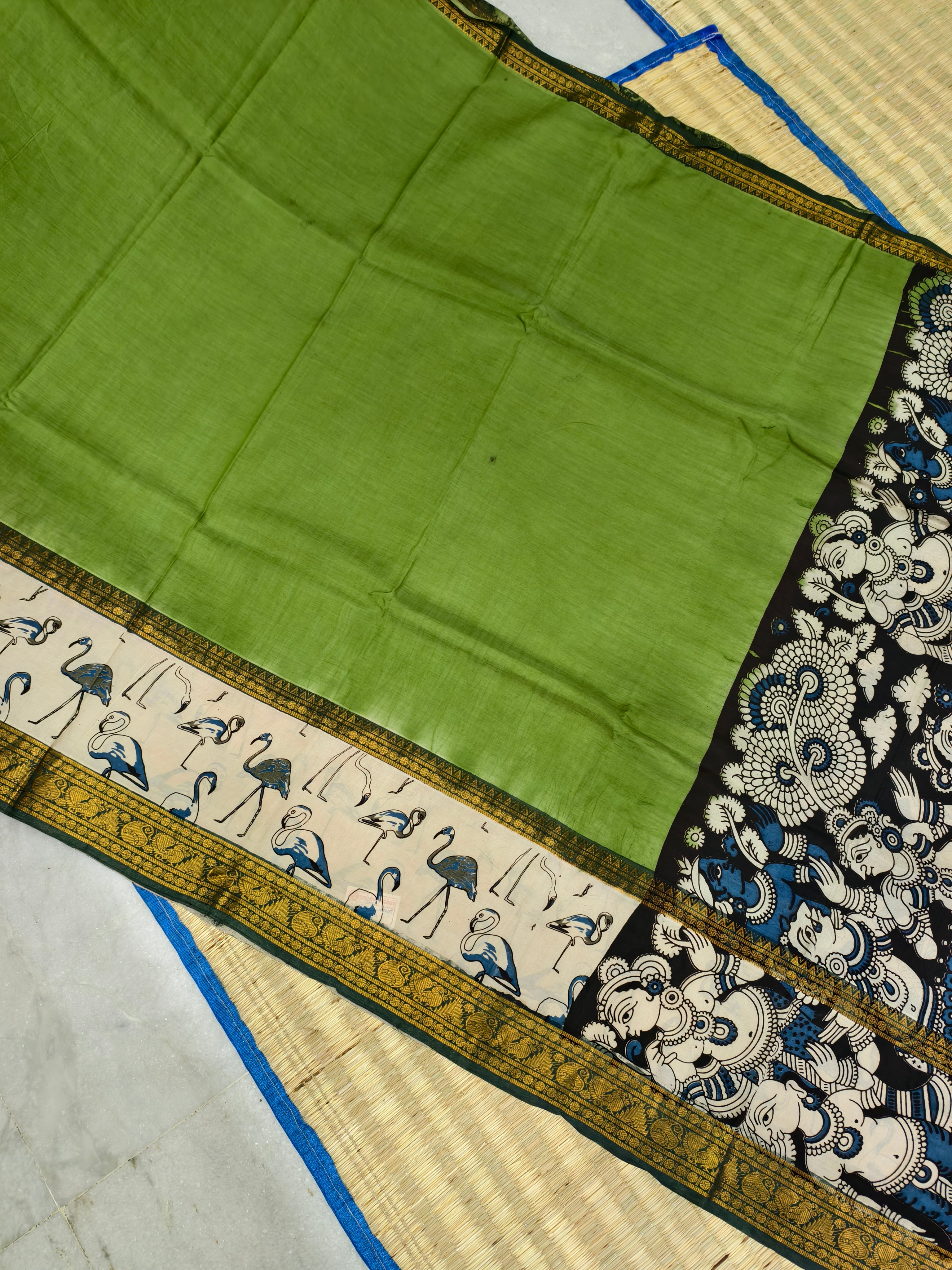 Plain Mangalagiri silk with kalamkari gap border