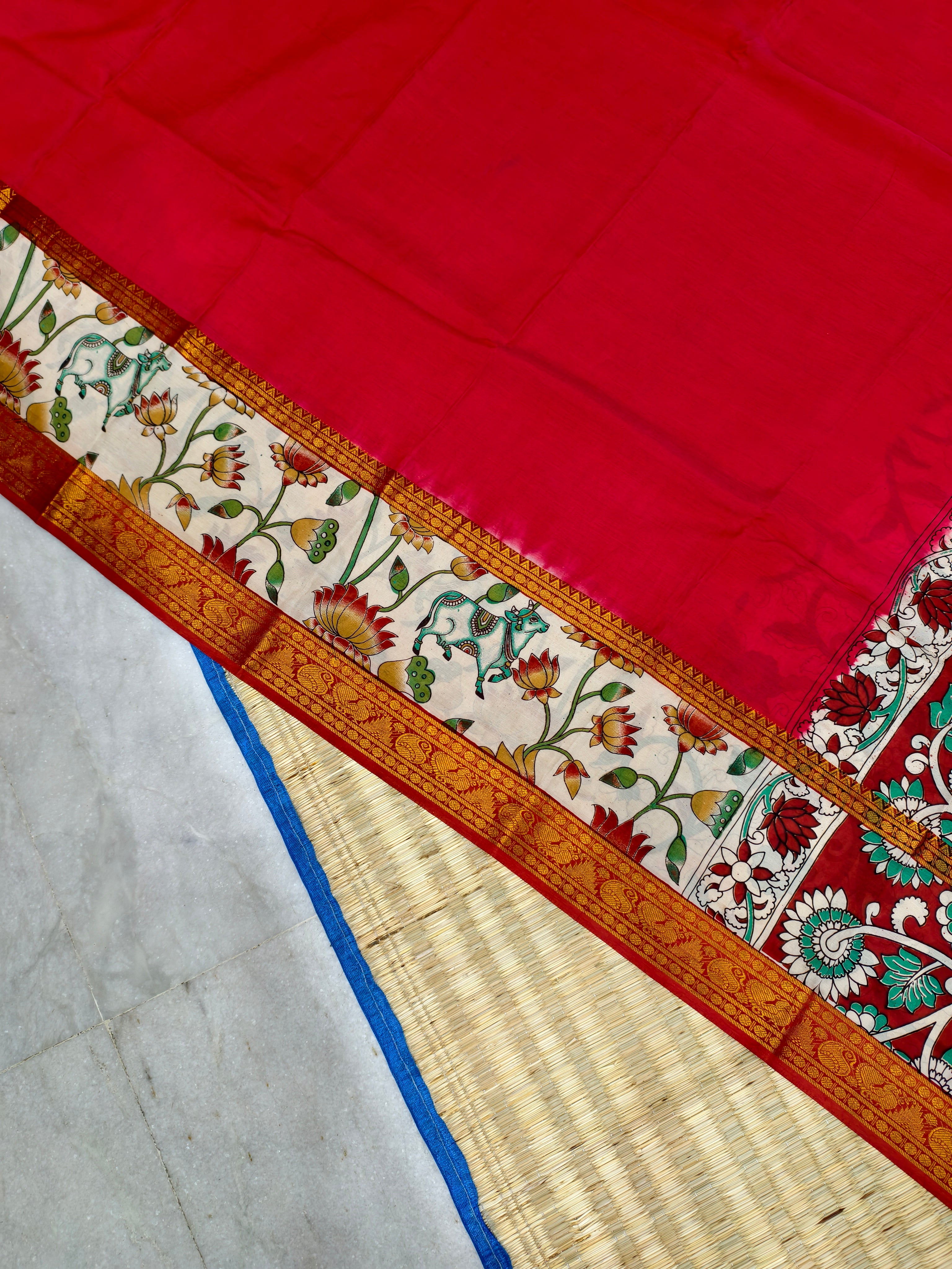 Plain Mangalagiri silk with kalamkari gap border