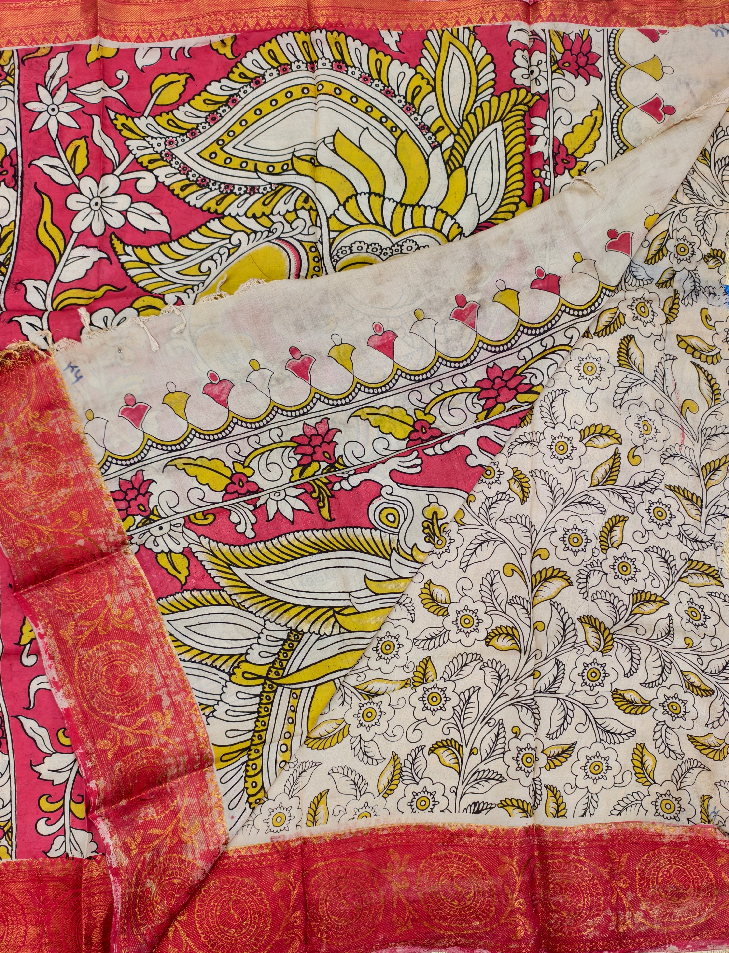 Floral kalamkari Mangalagiri silk saree