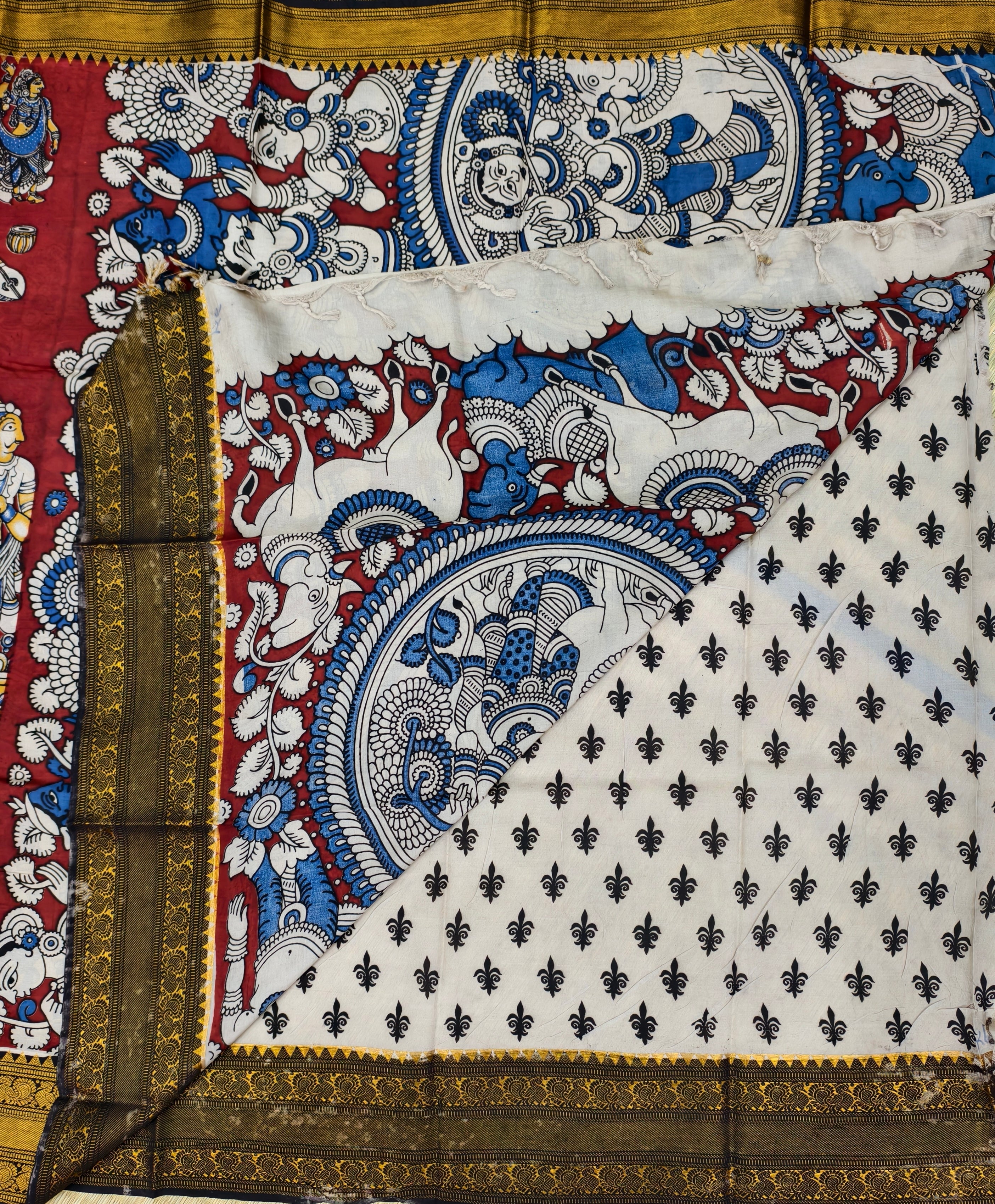 Kalamkari block printed Mangalagiri silksaree