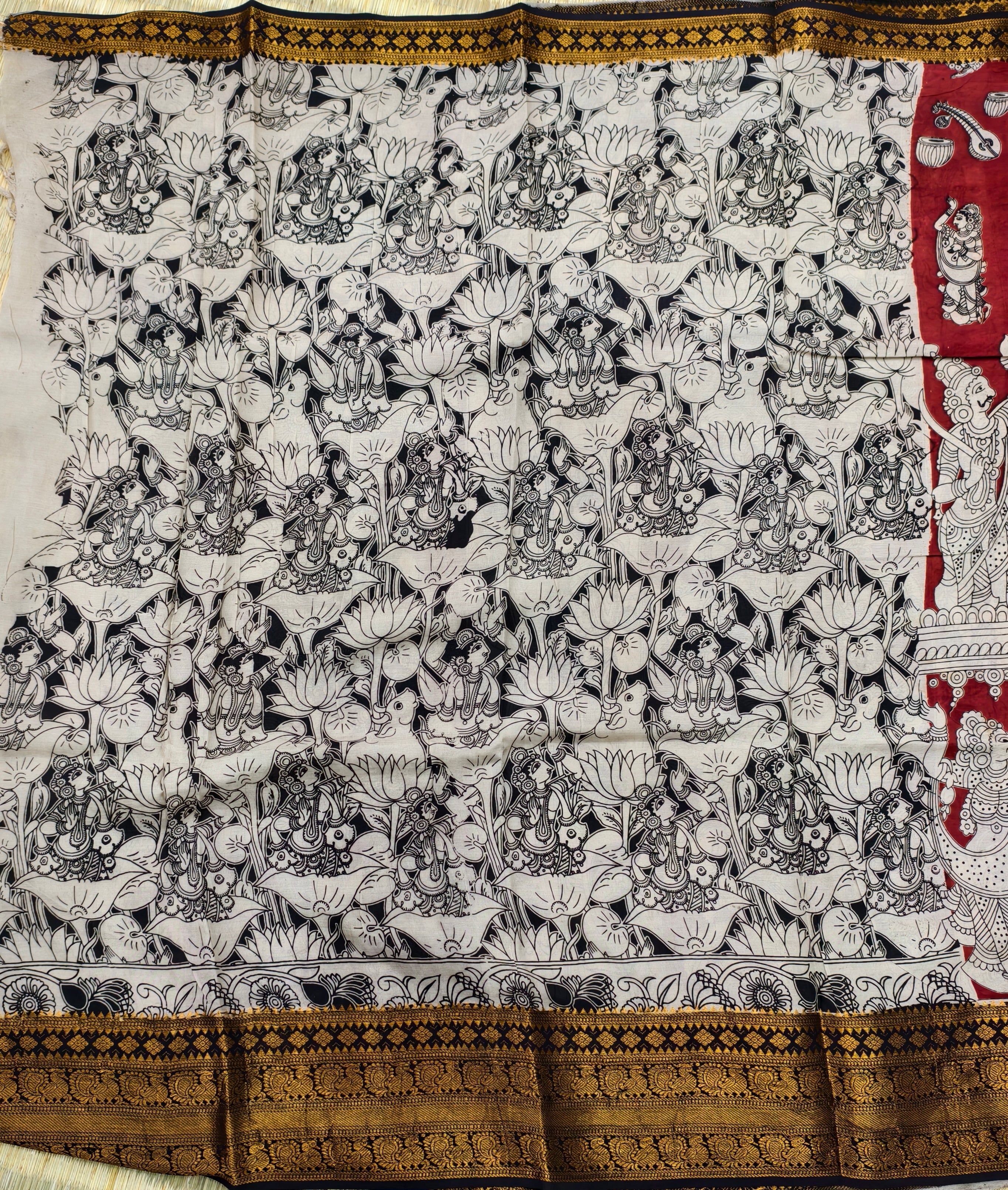 Kalamkari block printed Mangalagiri silk saree