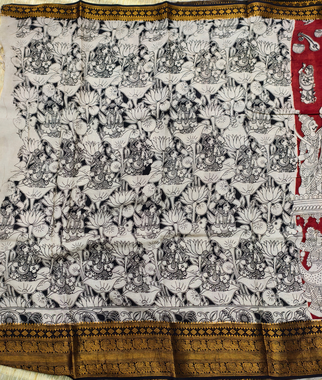 Kalamkari block printed Mangalagiri silk saree