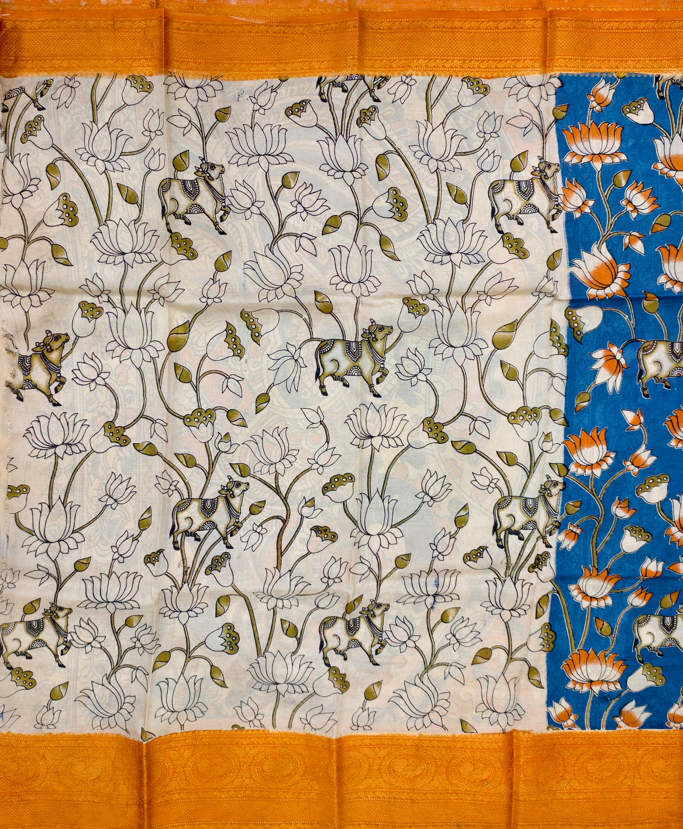 Kalamkari block printed Mangalagiri silksaree