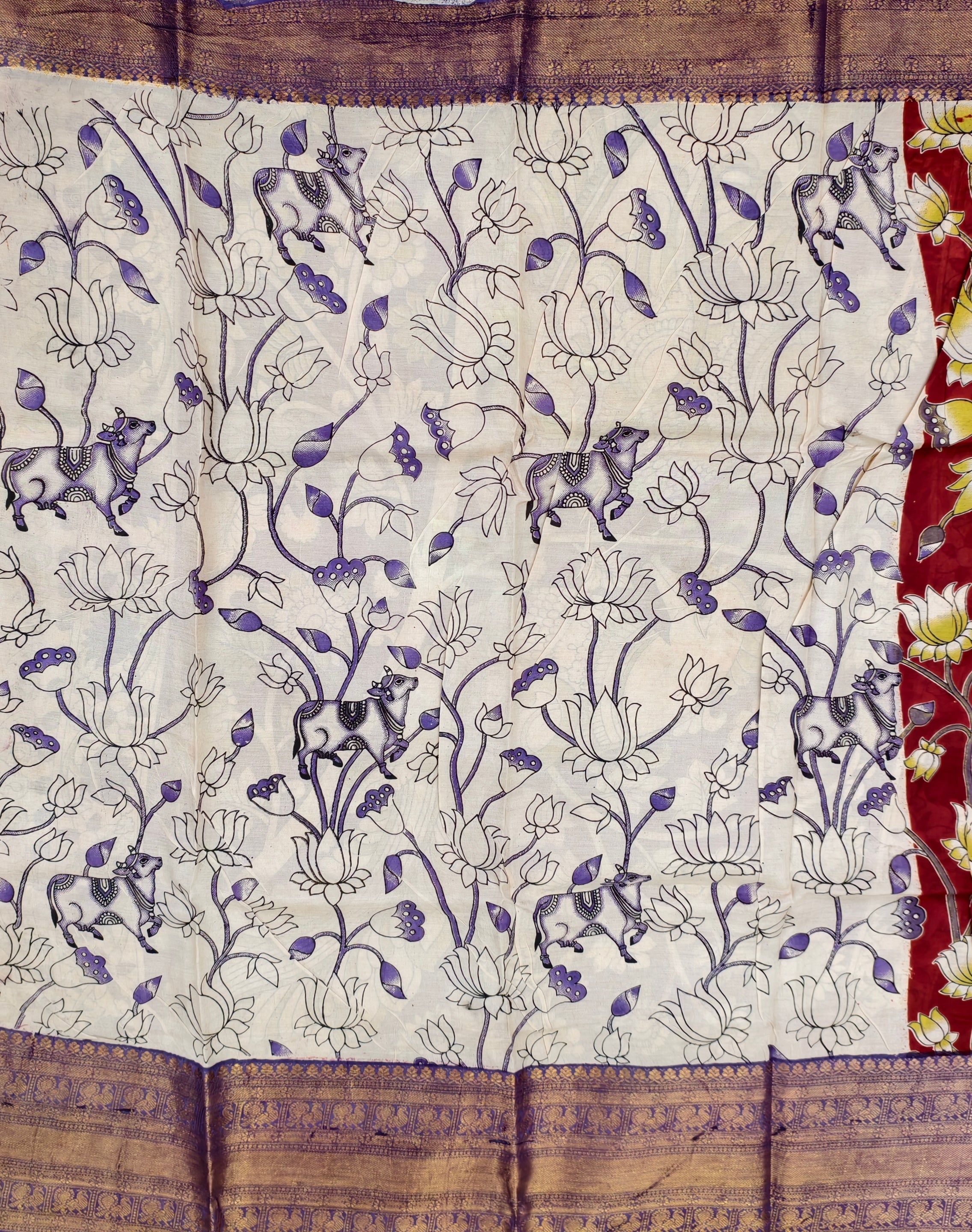 Kalamkari block printed Mangalagiri silksaree