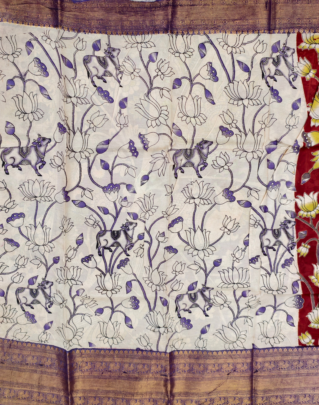 Kalamkari block printed Mangalagiri silksaree