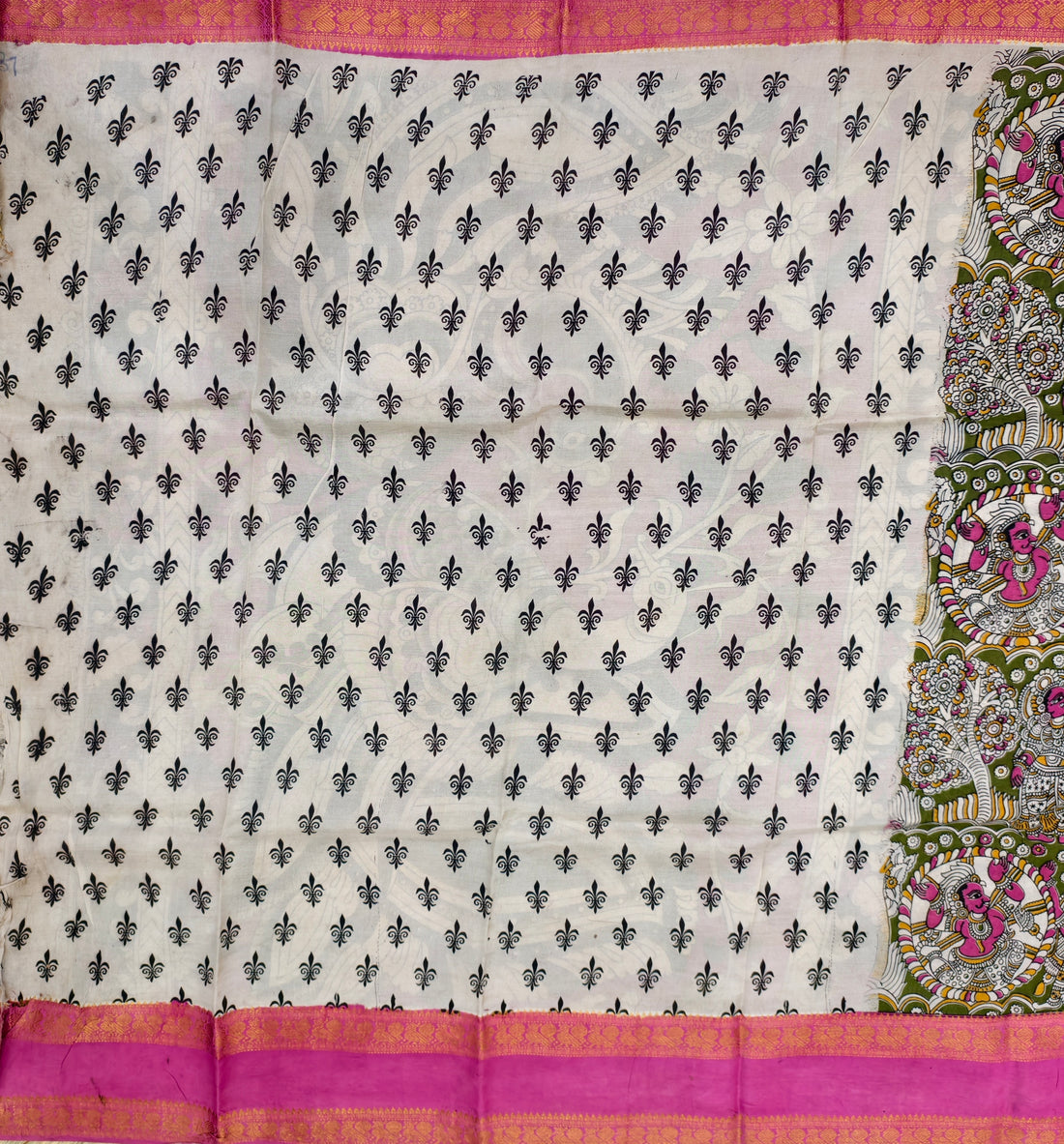 Kalamkari block printed Mangalagiri silksaree