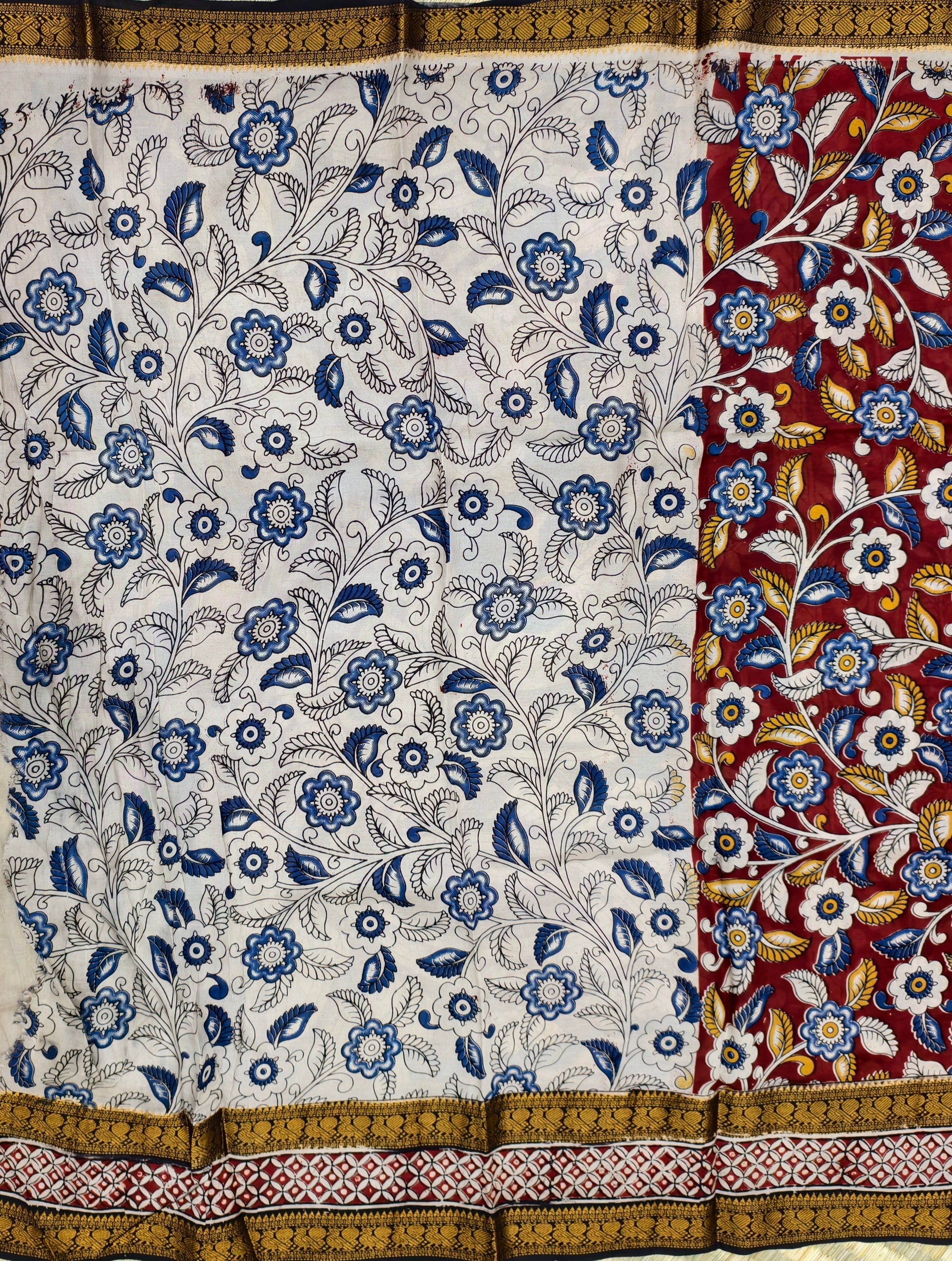 Kalamkari block printed Mangalagiri silksaree