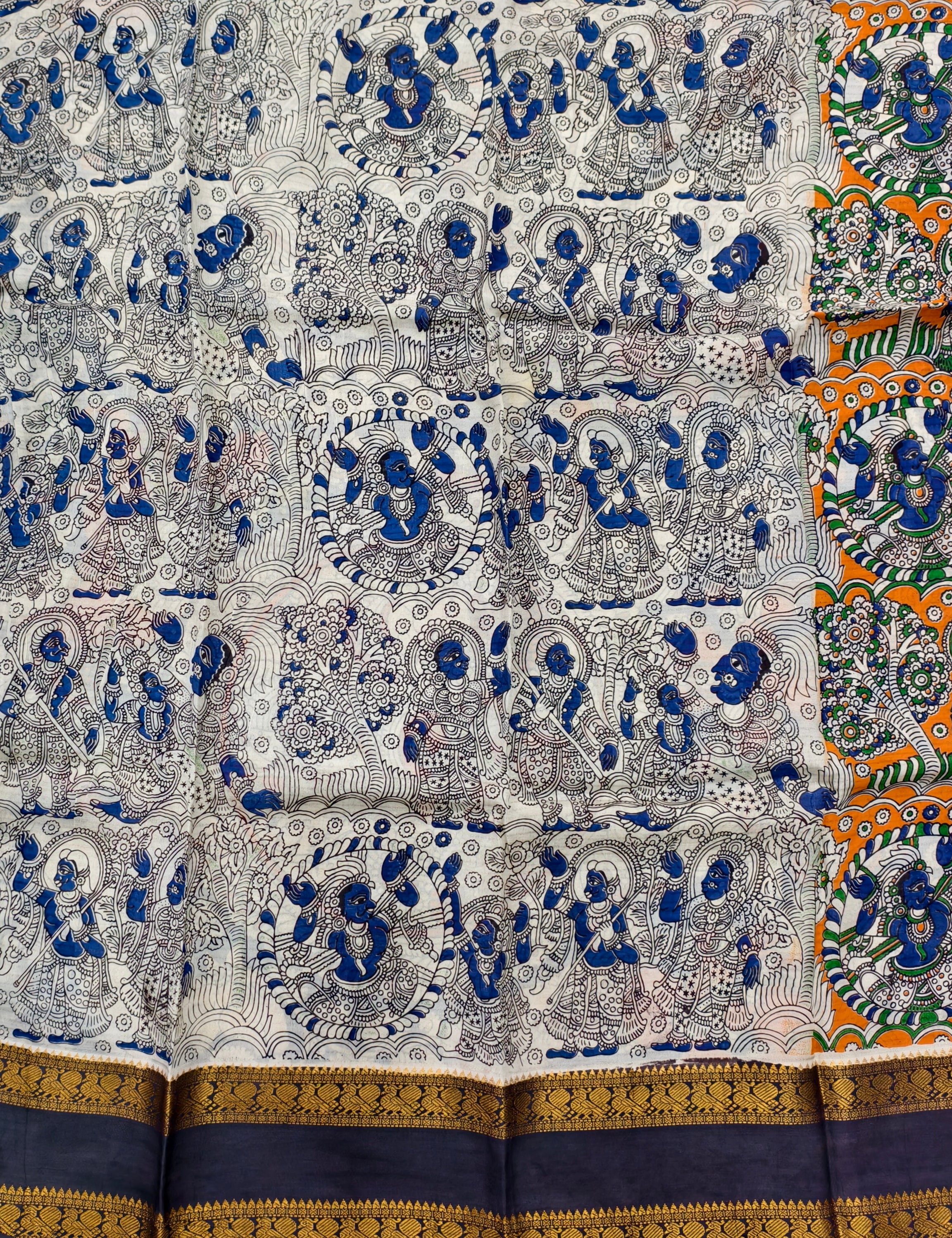 Kalamkari block printed Mangalagiri silksaree