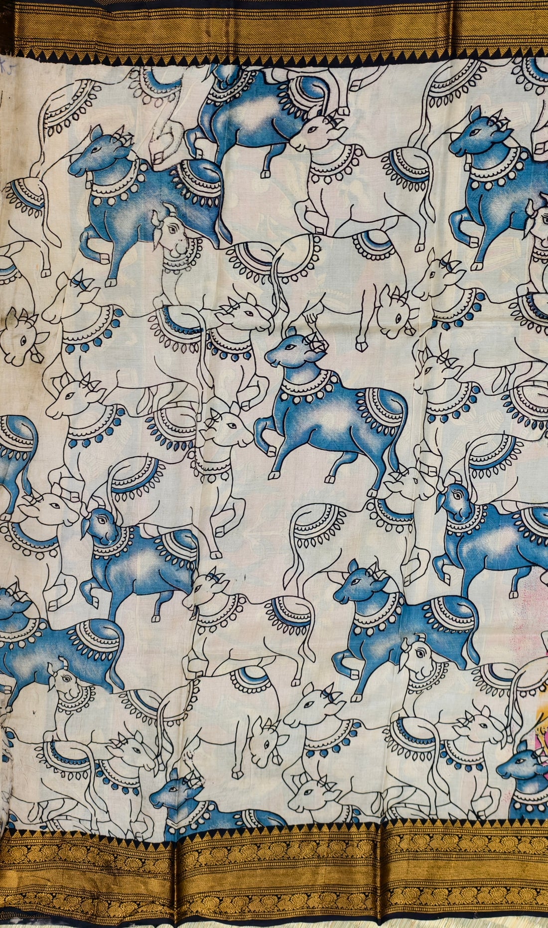 Kalamkari block printed Mangalagiri silksaree