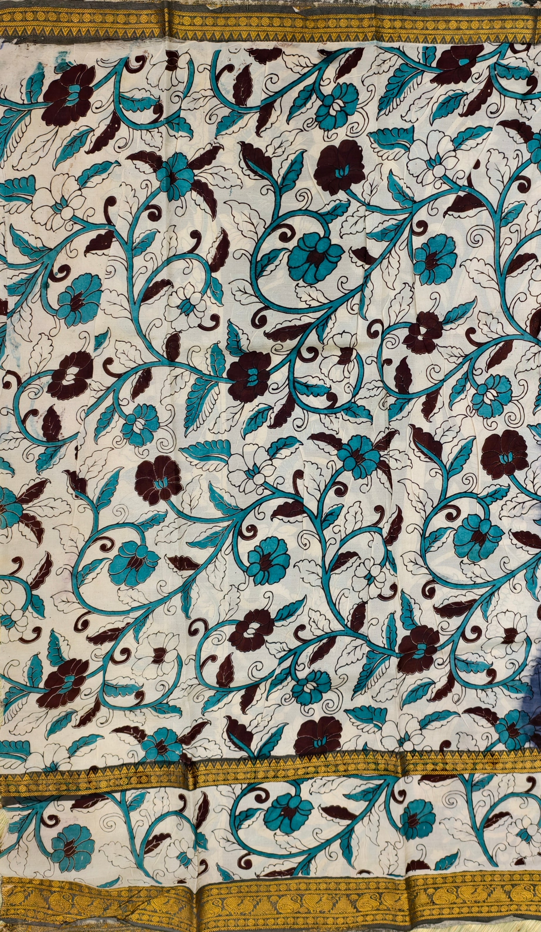 Plain Mangalagiri silk with kalamkari gap border