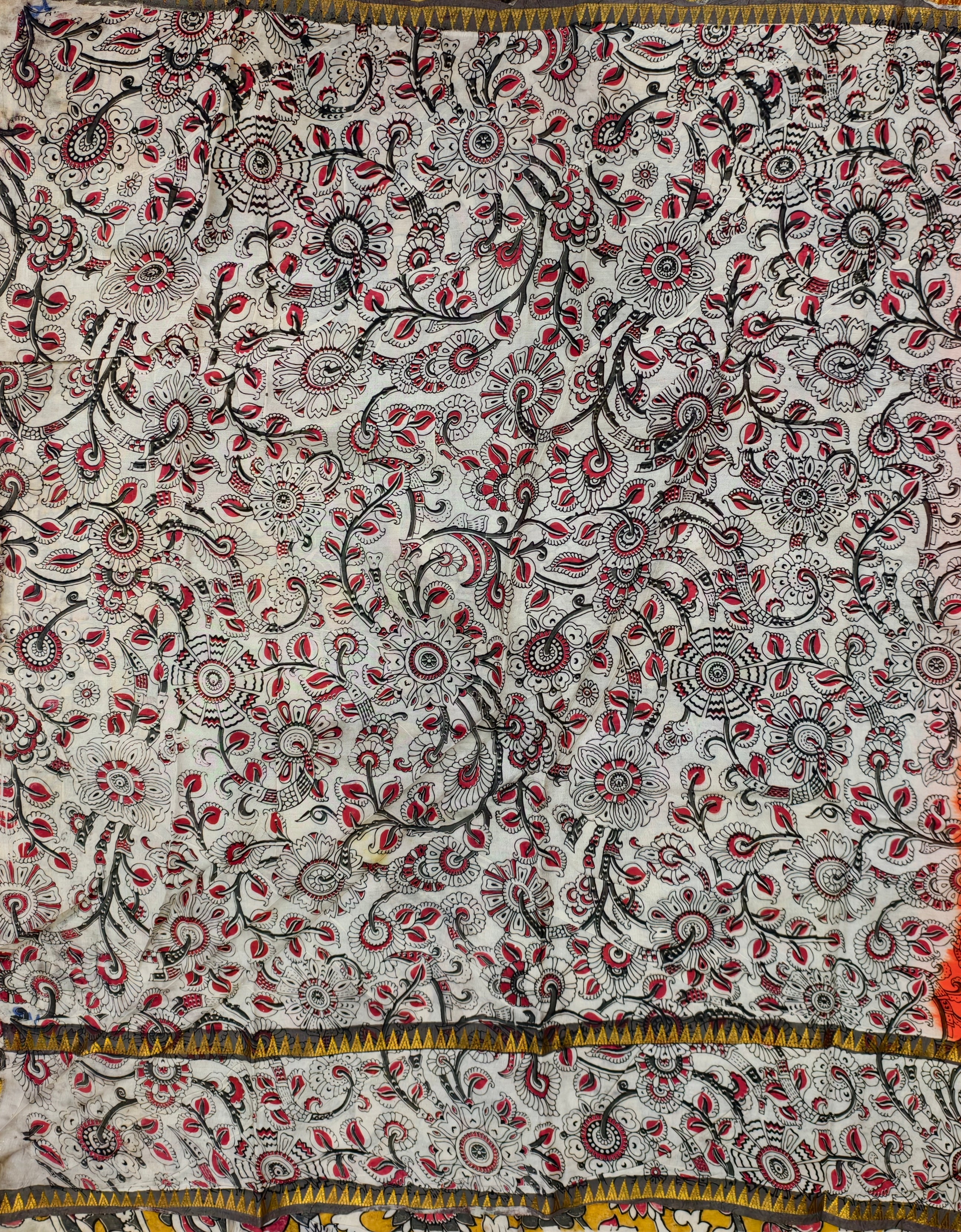 Plain Mangalagiri silk with kalamkari gap border