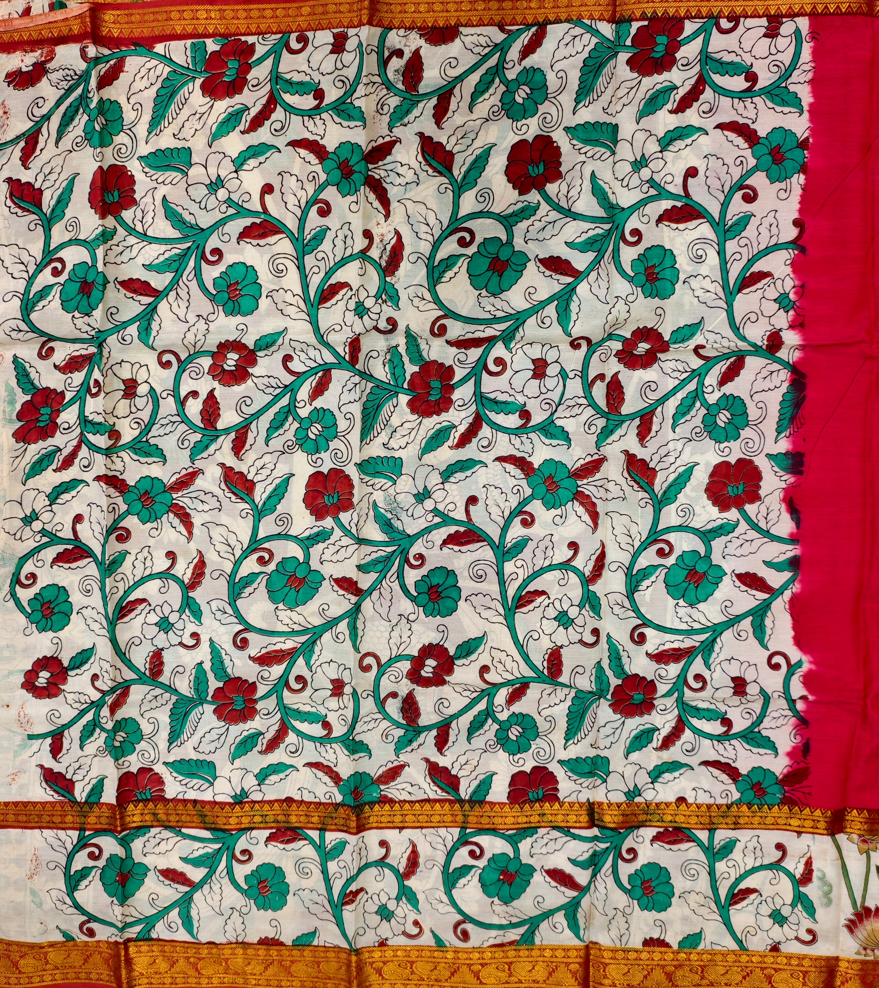 Plain Mangalagiri silk with kalamkari gap border