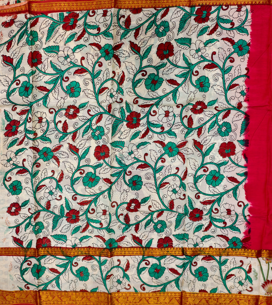 Plain Mangalagiri silk with kalamkari gap border