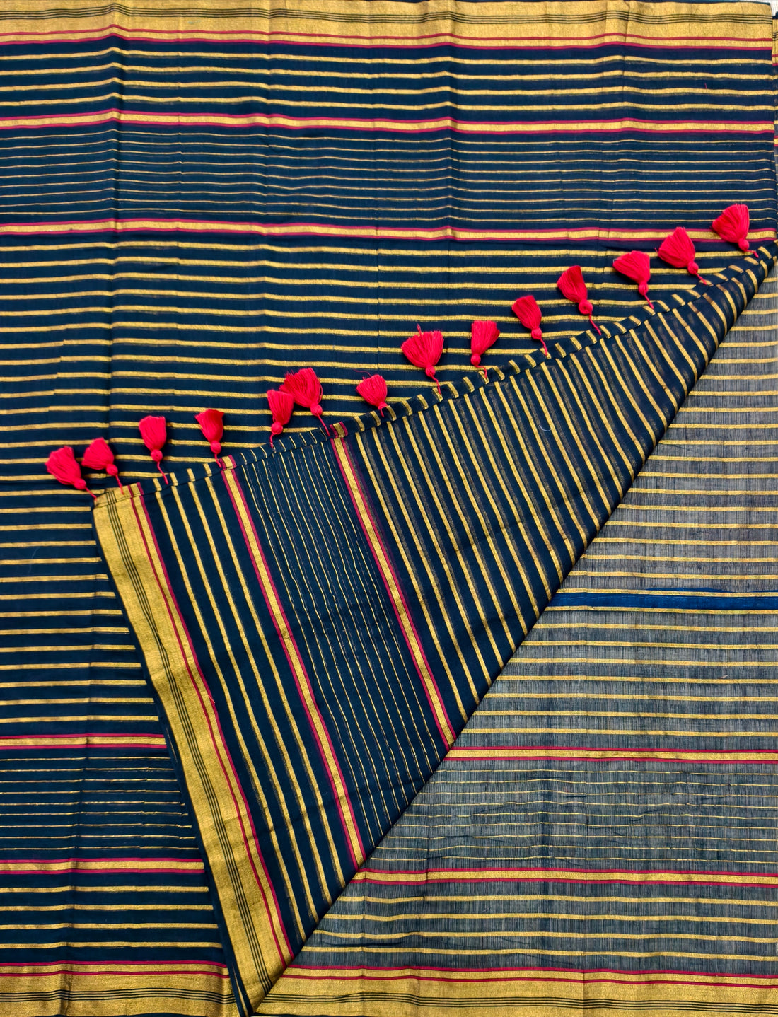 Mul cotton saree with zari stripes