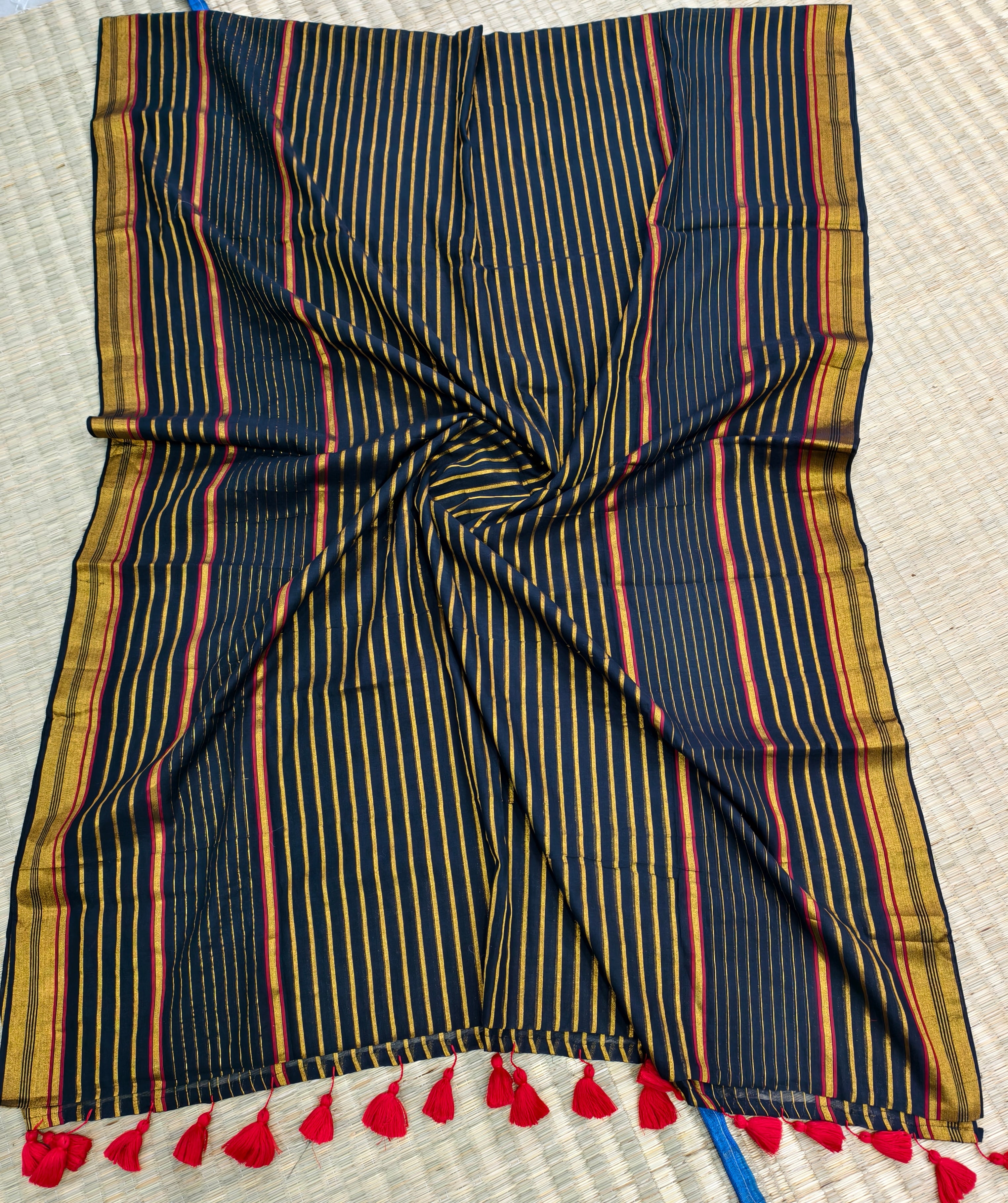 Mul cotton saree with zari stripes