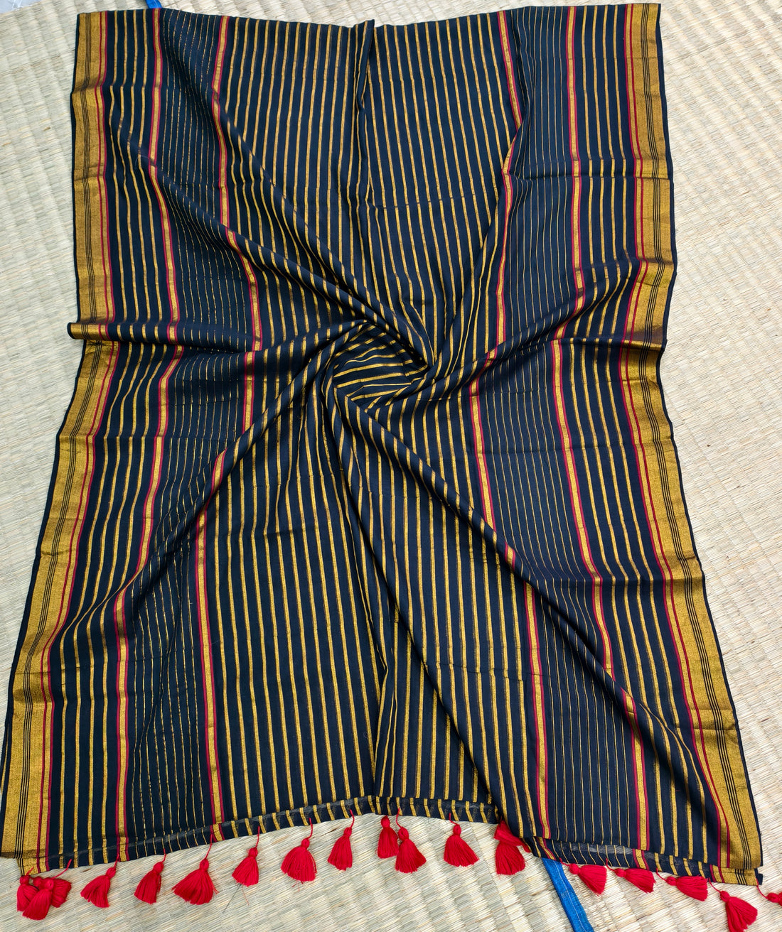 Mul cotton saree with zari stripes