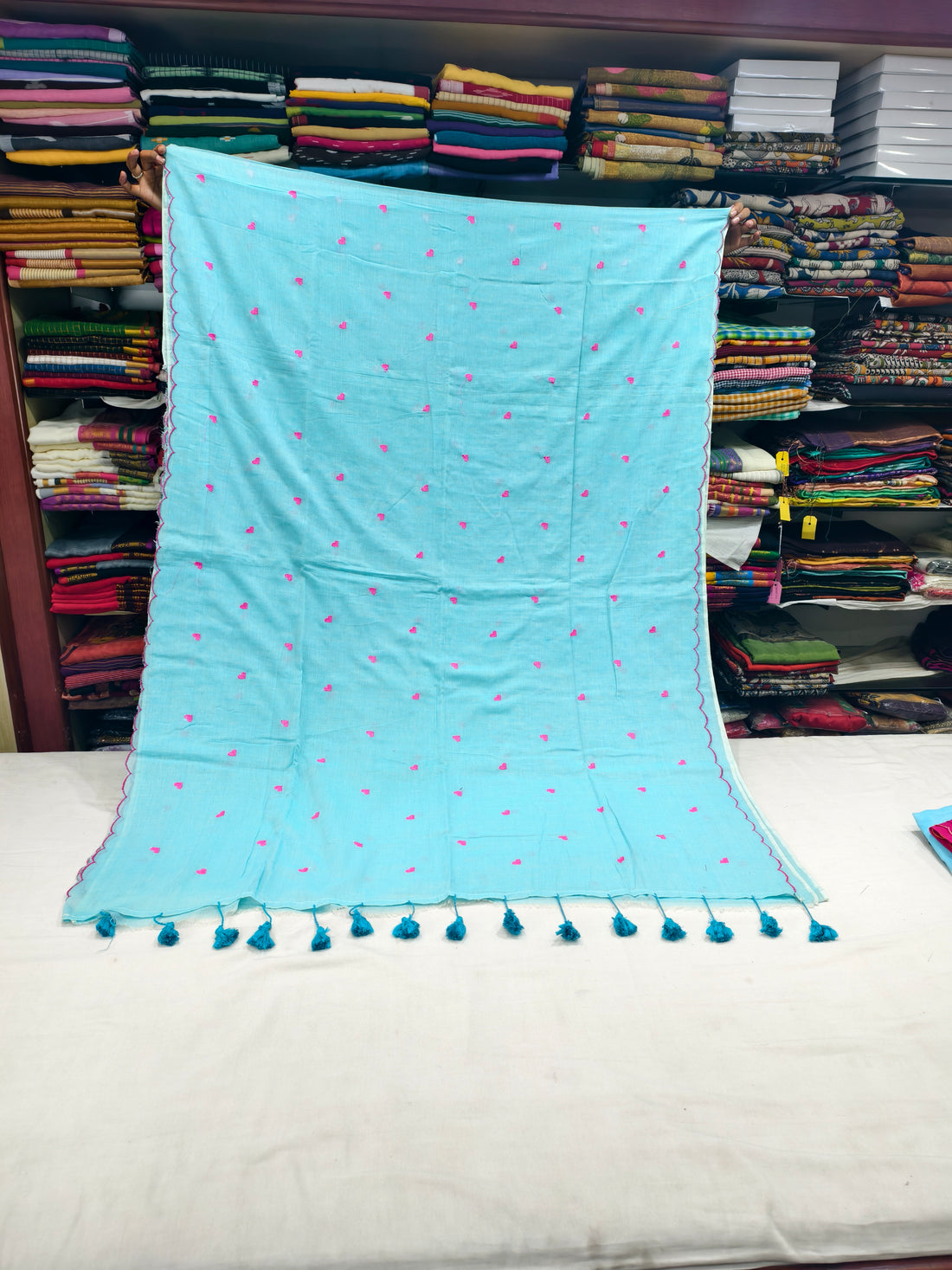 Mul cotton saree with heart embroidery