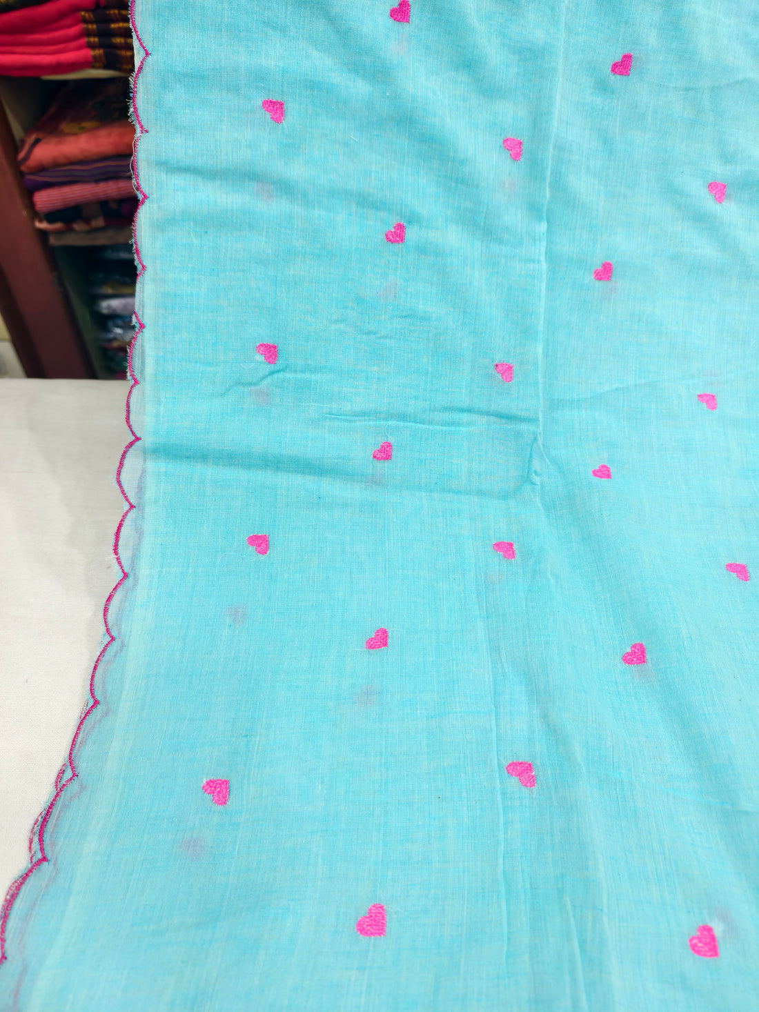 Mul cotton saree with heart embroidery