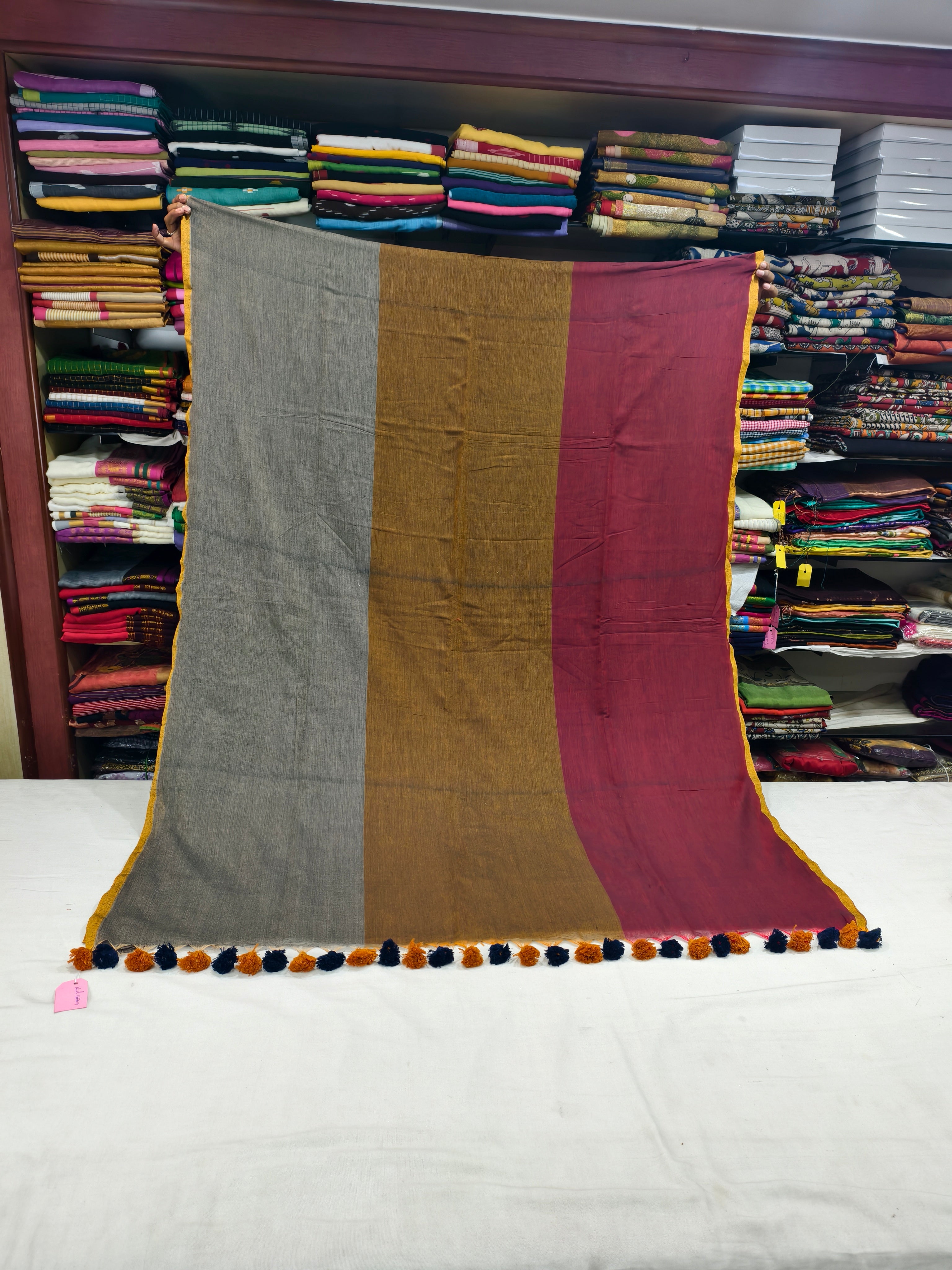 Tri coloured Mul cotton saree